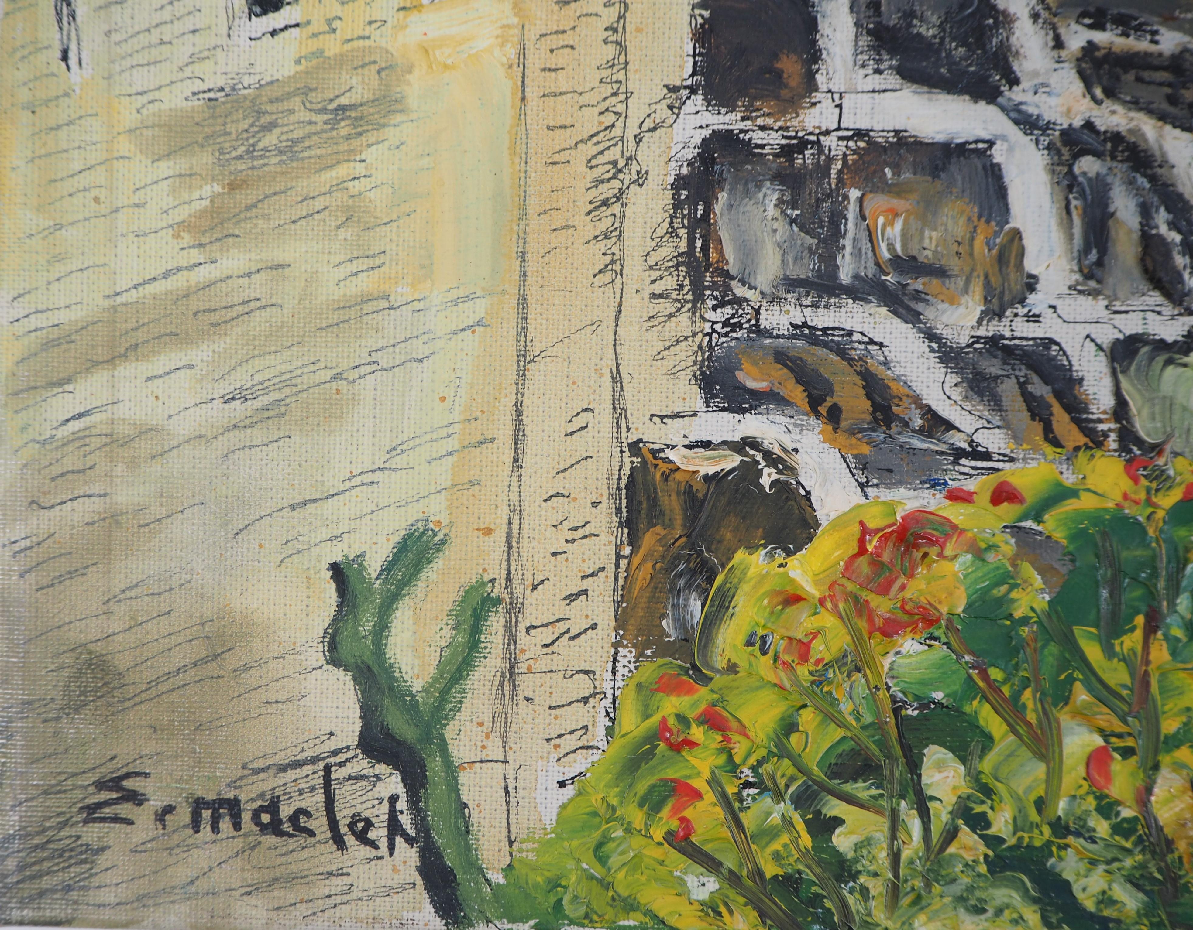 Alsazia: Castello di Haut-Kœnigsbourg - Olio originale su tela, firmato a mano, 1930 ca. - Painting di Elisée Maclet