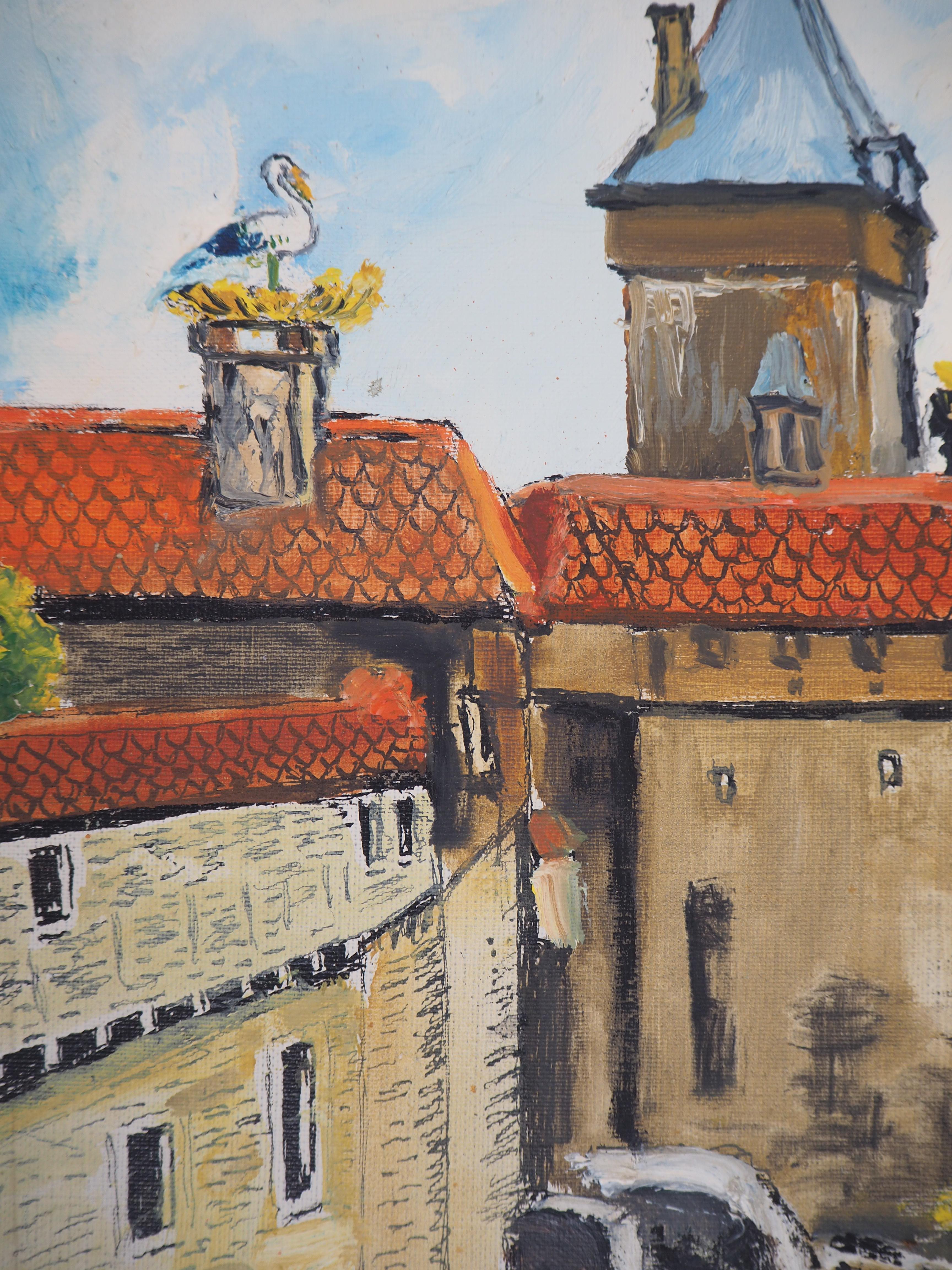 Alsace : château du Haut-Knigsbourg - Huile sur toile originale, signée à la main, vers 1930 - Marron Landscape Painting par Elisée Maclet