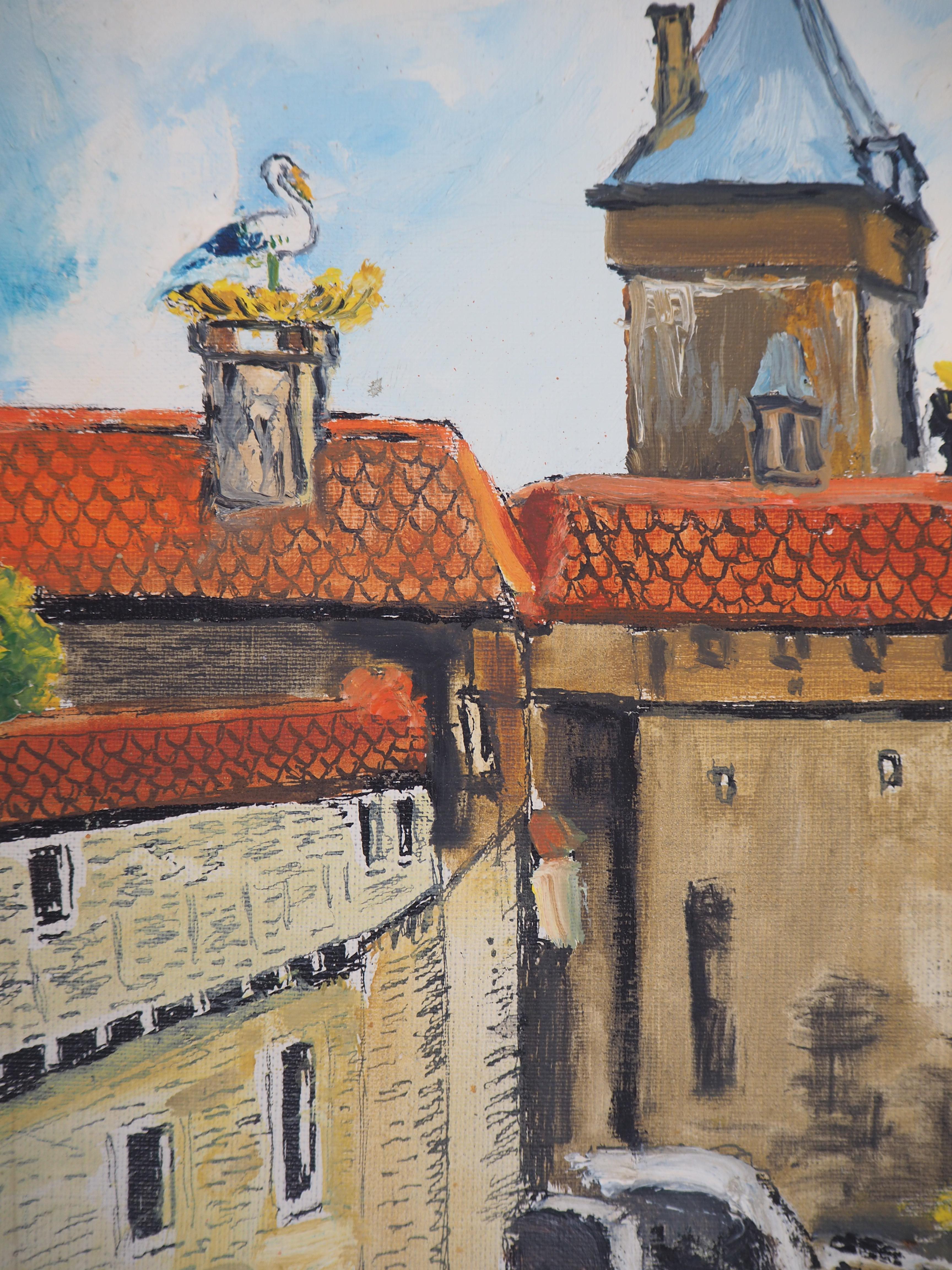 Alsazia: Castello di Haut-Kœnigsbourg - Olio originale su tela, firmato a mano, 1930 ca. - Landscape Painting Marrone di Elisée Maclet