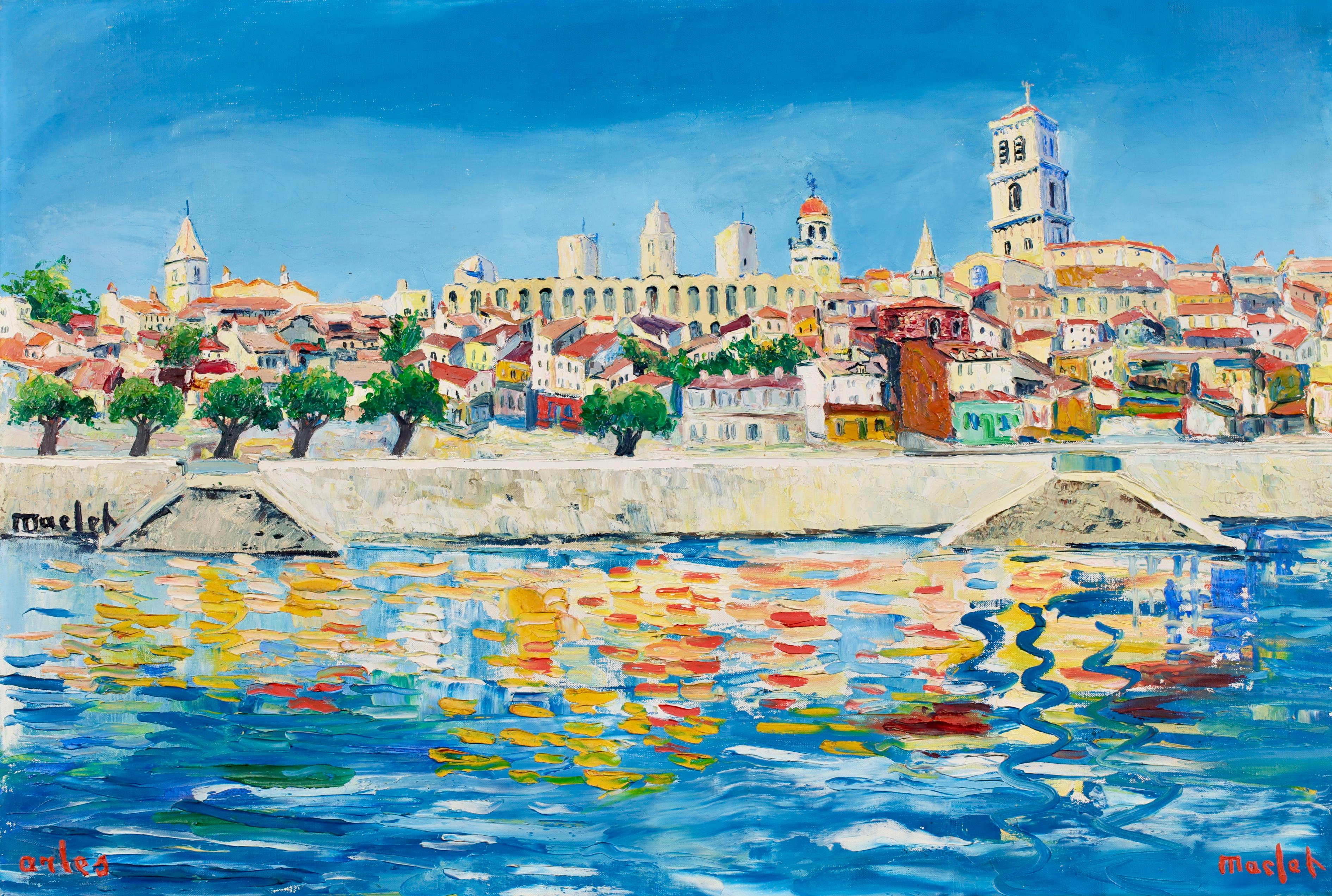 Arles - Peinture à l'huile de paysage post-impressionniste d'Elisabeth Maclet - Painting de Elisée Maclet