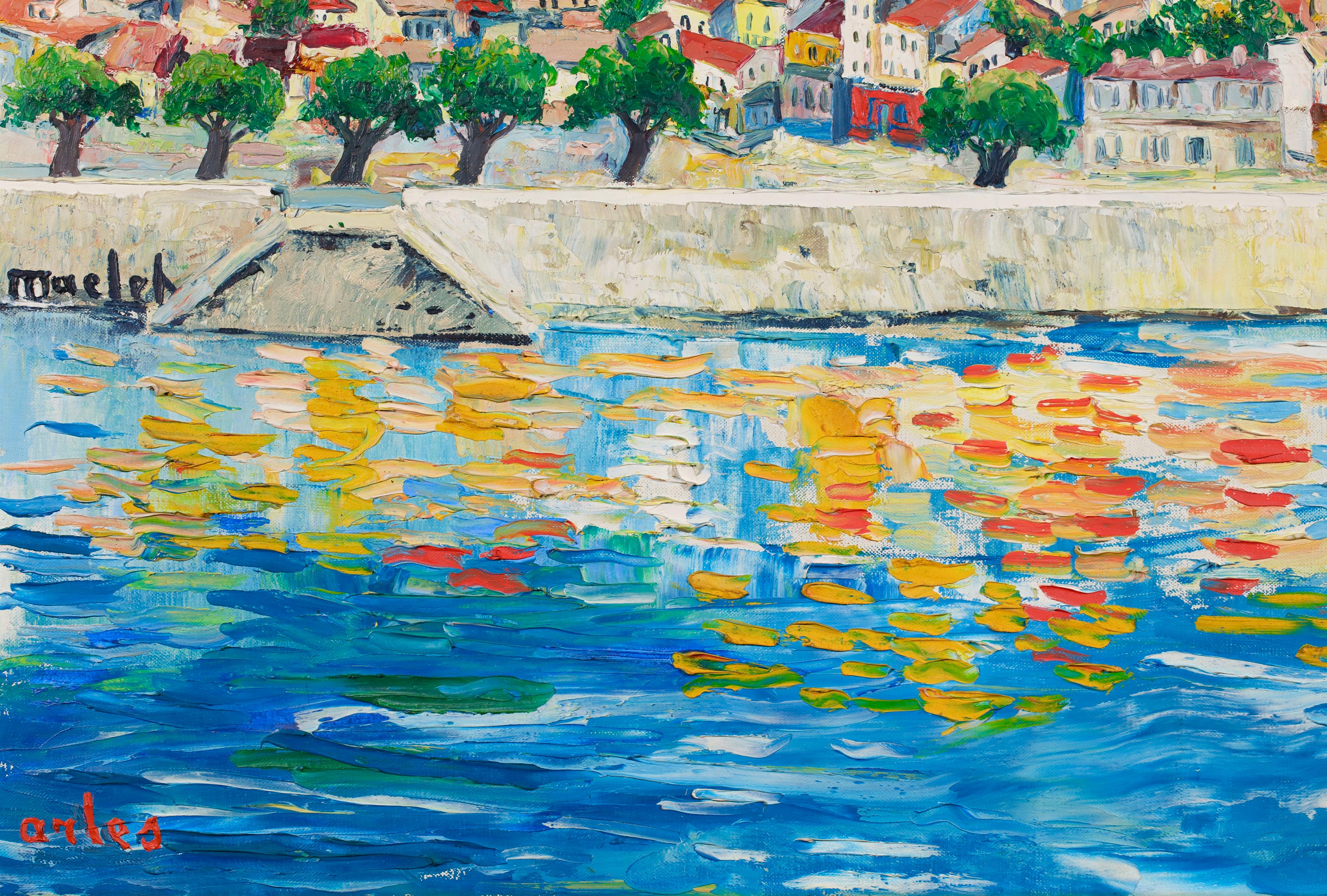Arles - Peinture à l'huile de paysage post-impressionniste d'Elisabeth Maclet - Post-impressionnisme Painting par Elisée Maclet