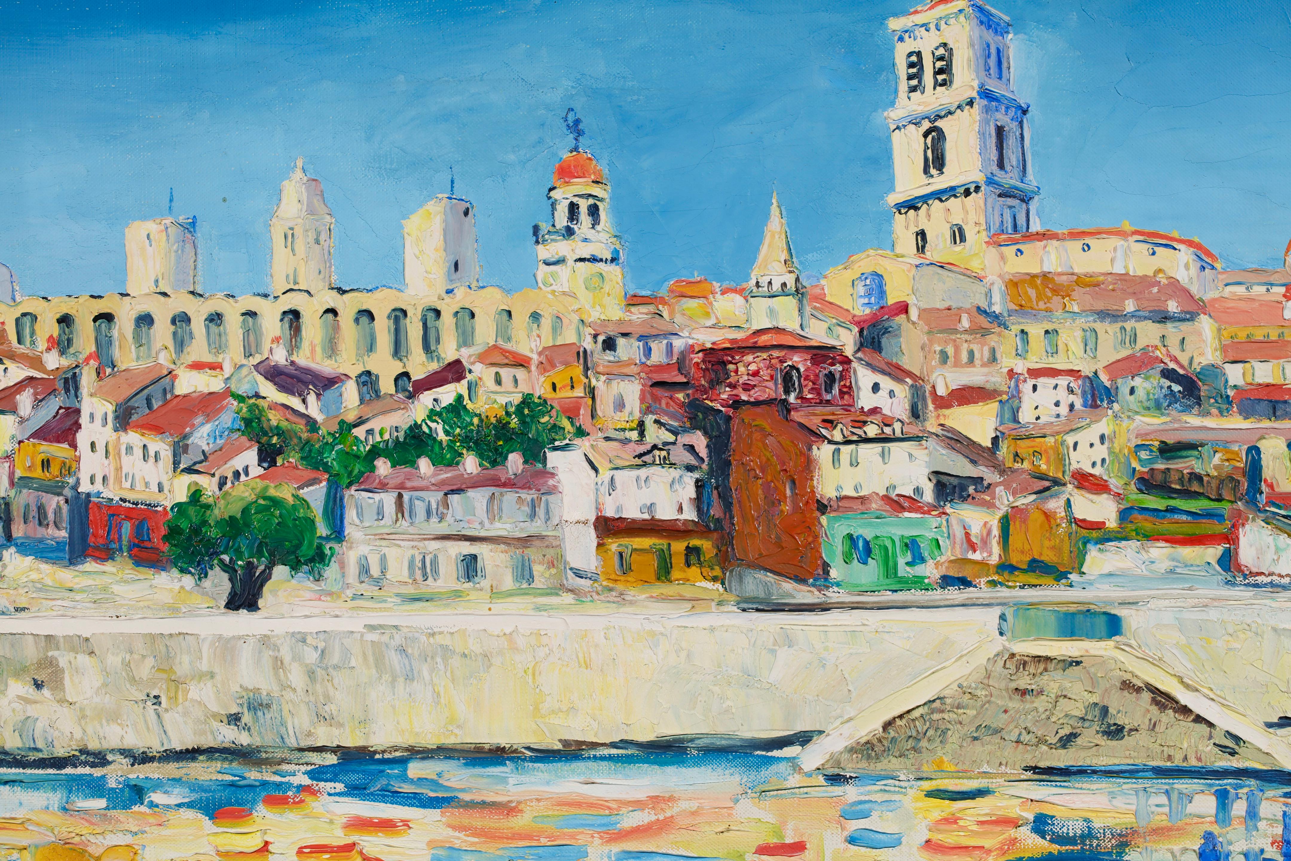 Arles - Peinture à l'huile de paysage post-impressionniste d'Elisabeth Maclet en vente 1
