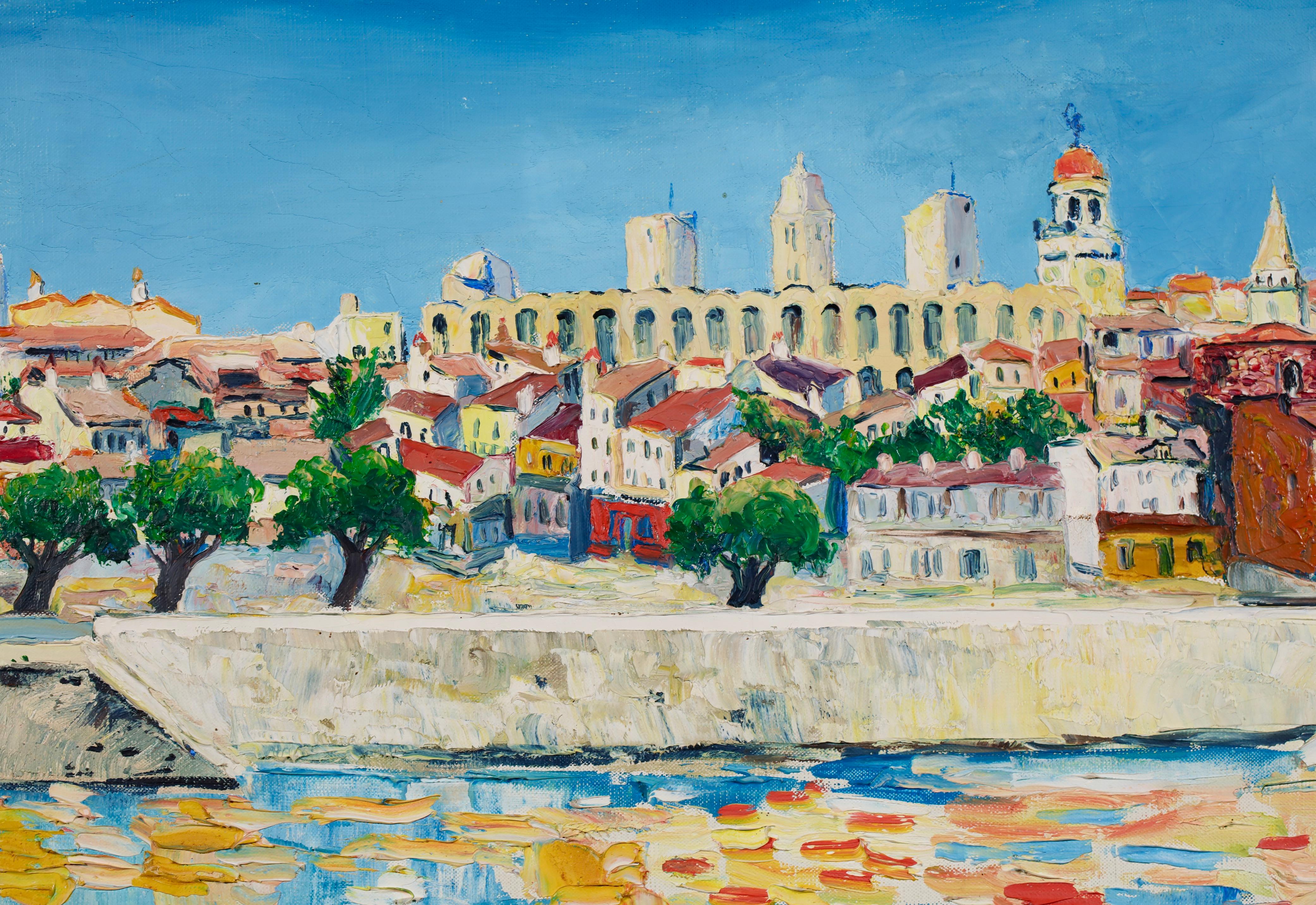 Arles - Peinture à l'huile de paysage post-impressionniste d'Elisabeth Maclet en vente 2