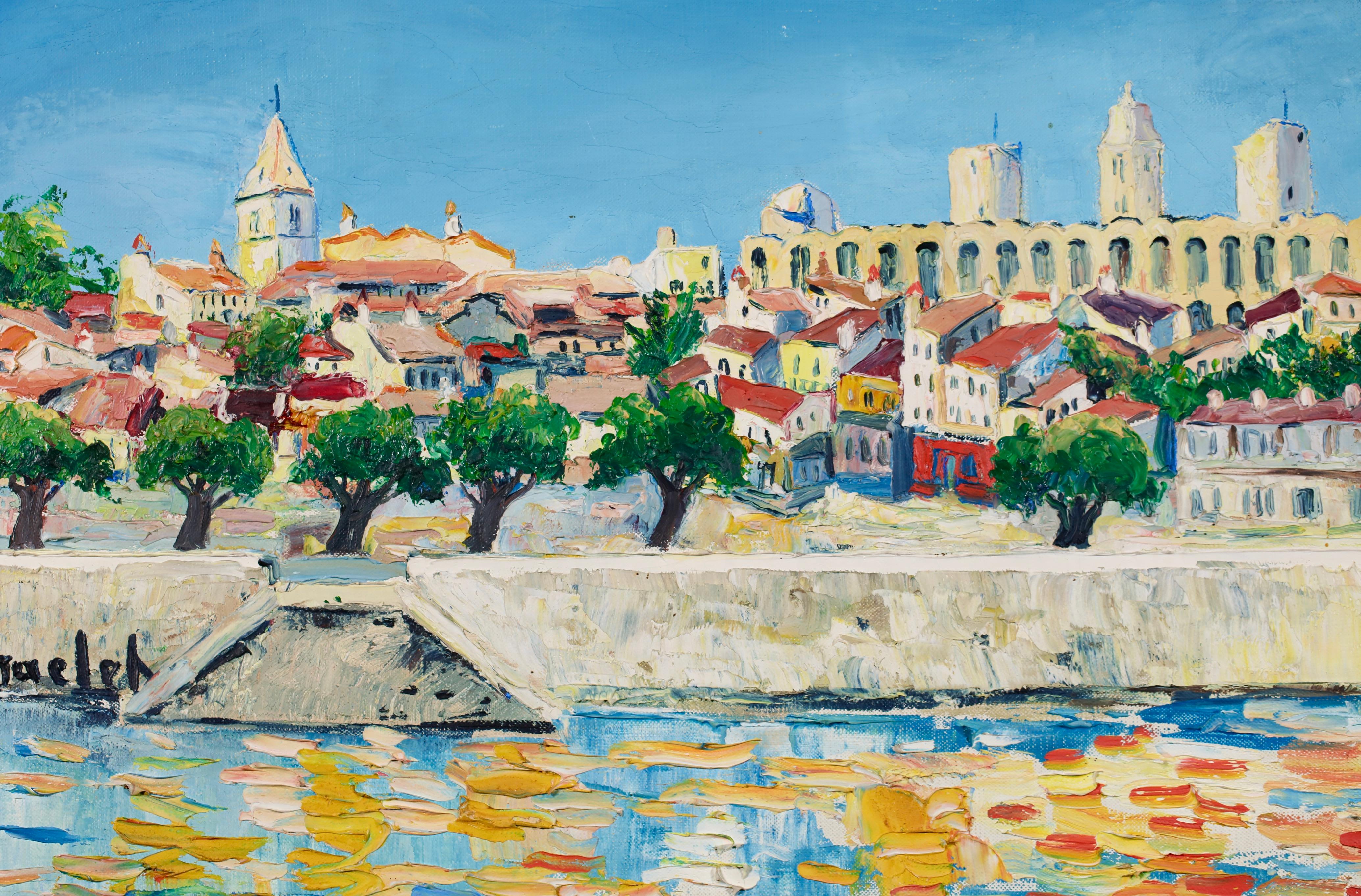 Arles - Peinture à l'huile de paysage post-impressionniste d'Elisabeth Maclet en vente 3