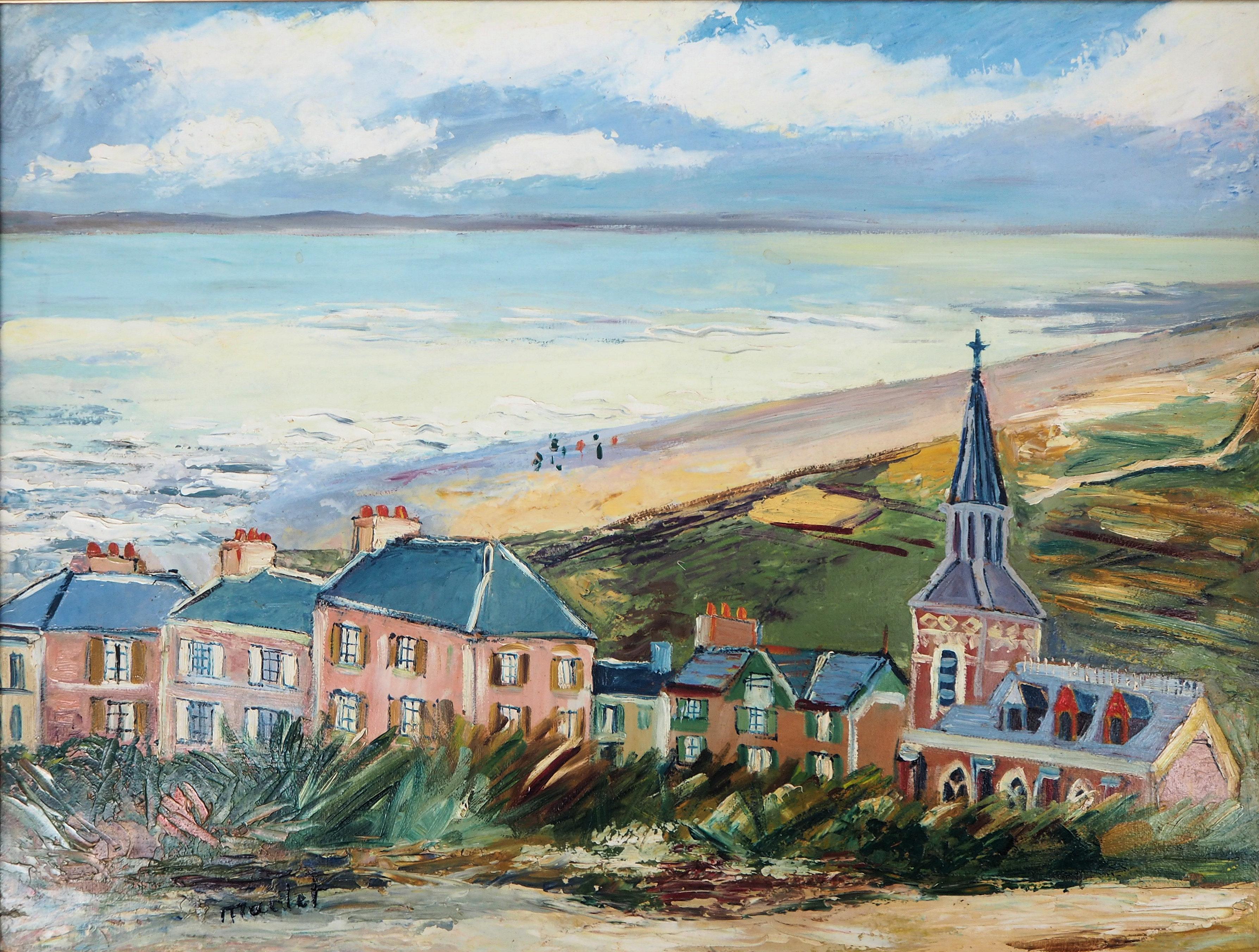 Britische Bretagne: Seaside Village - Original Öl auf Karton - Signiert (Post-Impressionismus), Painting, von Elisée Maclet
