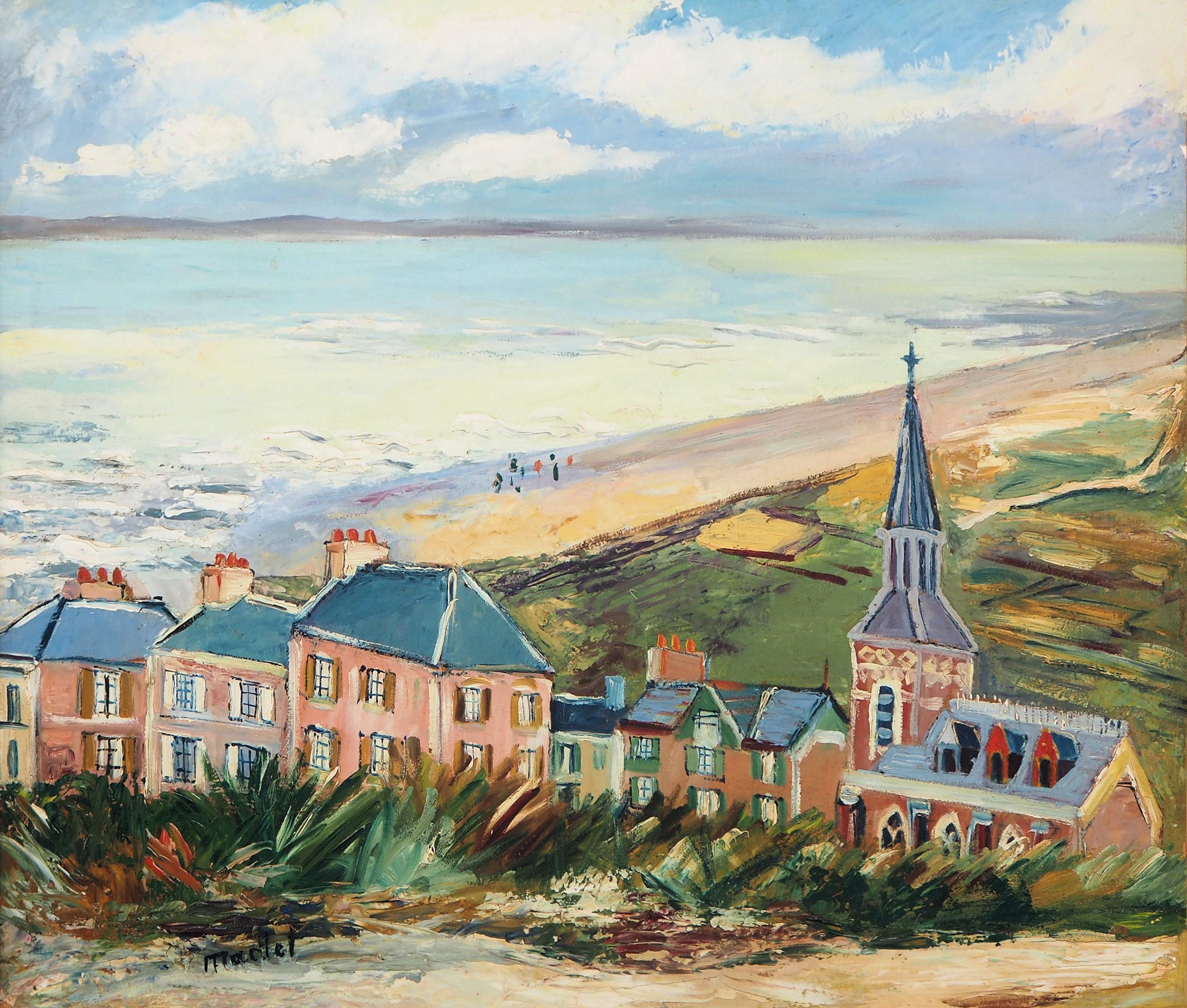 Brittany : Seaside Village - Original oil on borad - Signed - Brown Landscape Painting by Elisée Maclet