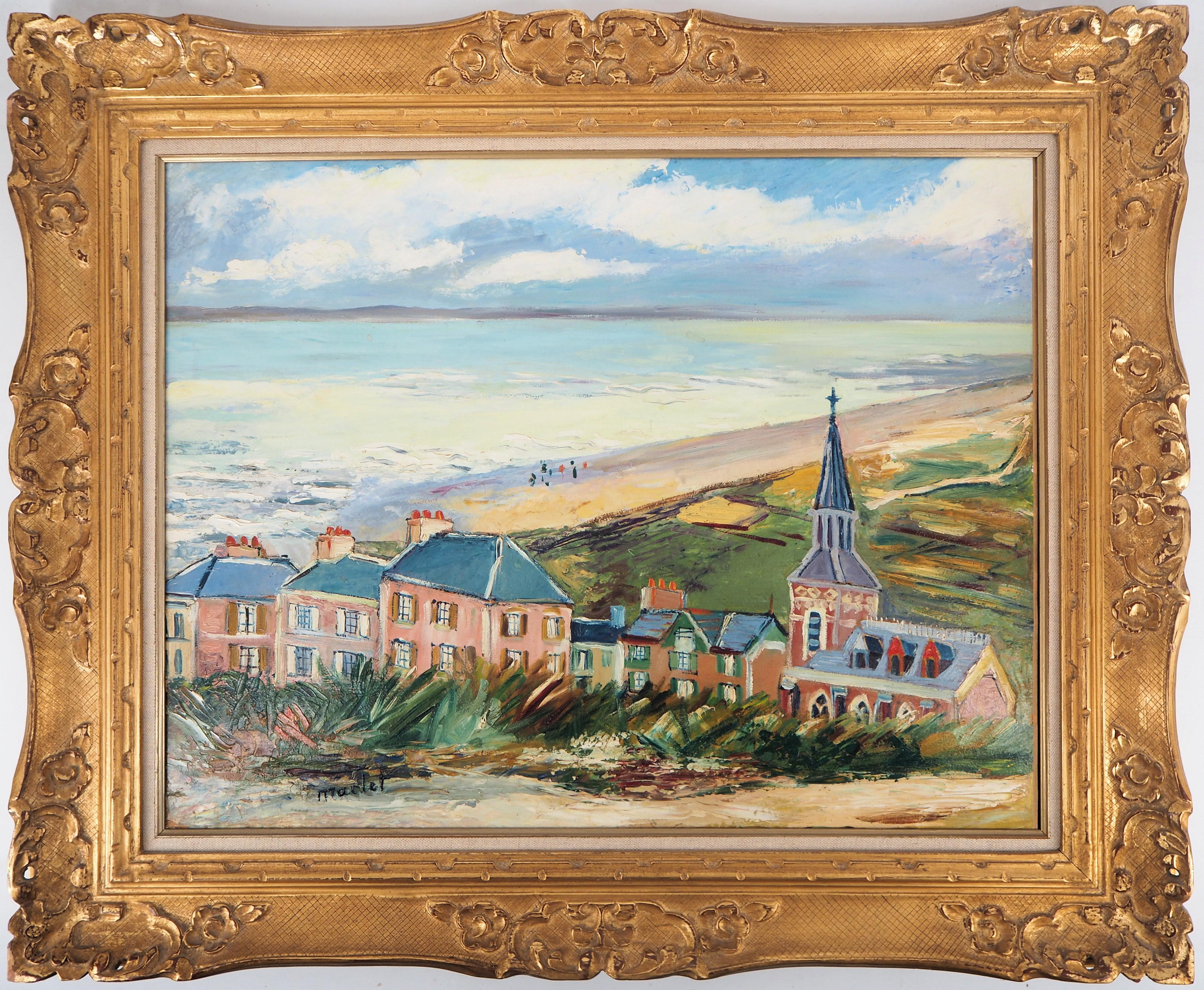 Elisée Maclet Landscape Painting – Britische Bretagne: Seaside Village - Original Öl auf Karton - Signiert