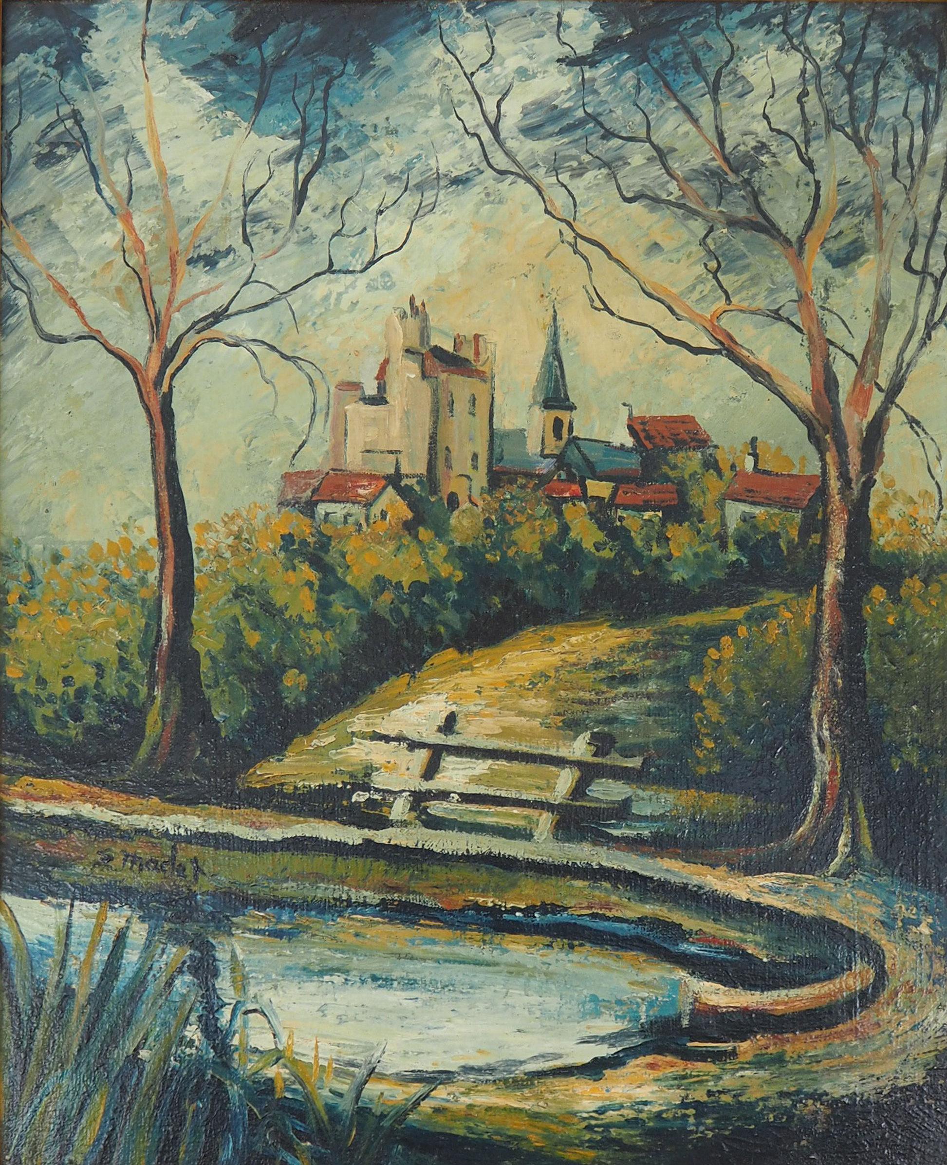 Campagne : près du village - Huile originale sur panneau - Signée - Painting de Elisée Maclet