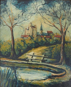 Campagne : près du village - Huile originale sur panneau - Signée