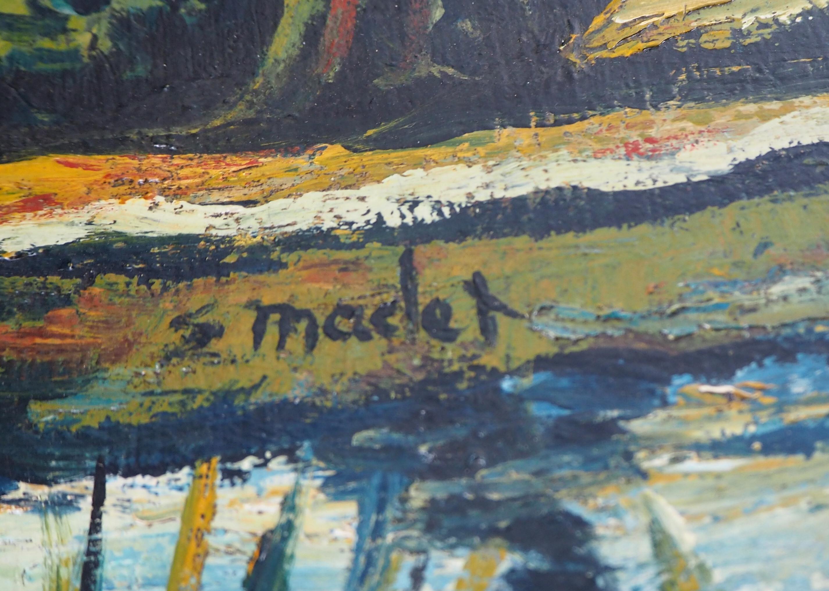 Campagne : près du village - Huile originale sur panneau - Signée - Post-impressionnisme Painting par Elisée Maclet