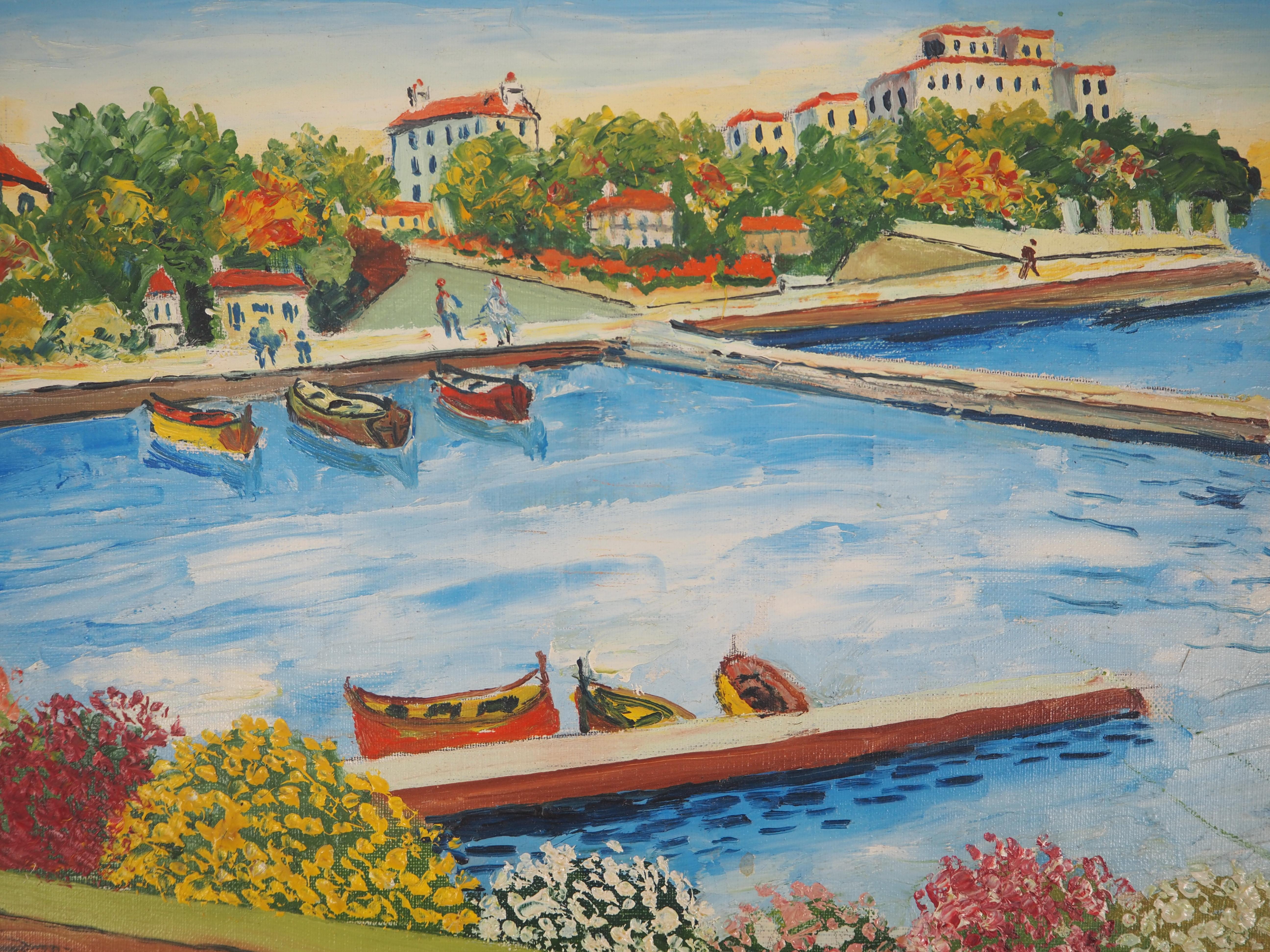 La Côte d'Azur : Le Petit port de Beaulieu - Huile sur toile - Signé - Post-impressionnisme Painting par Elisée Maclet