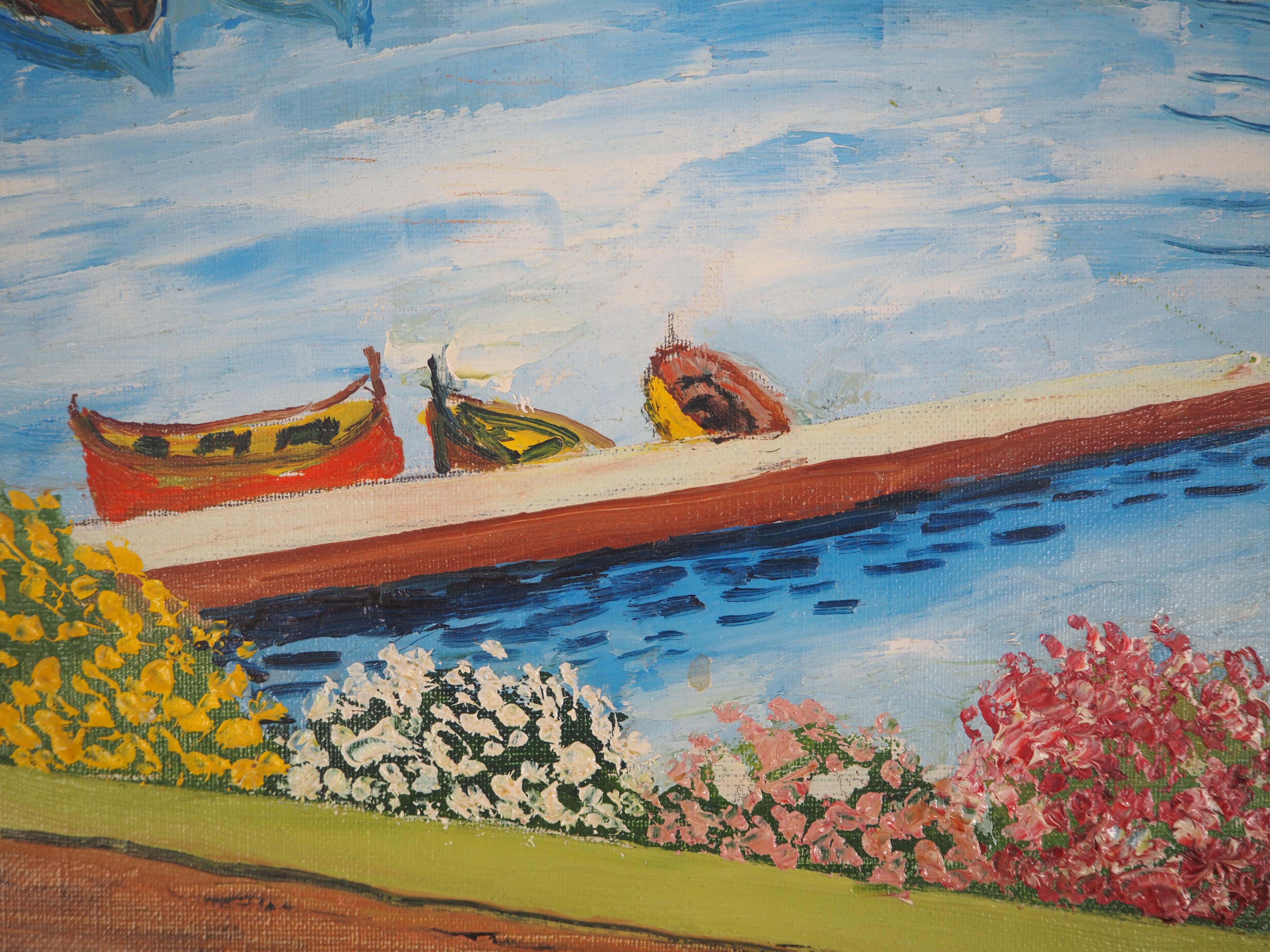 La Côte d'Azur : Le Petit port de Beaulieu - Huile sur toile - Signé - Gris Landscape Painting par Elisée Maclet