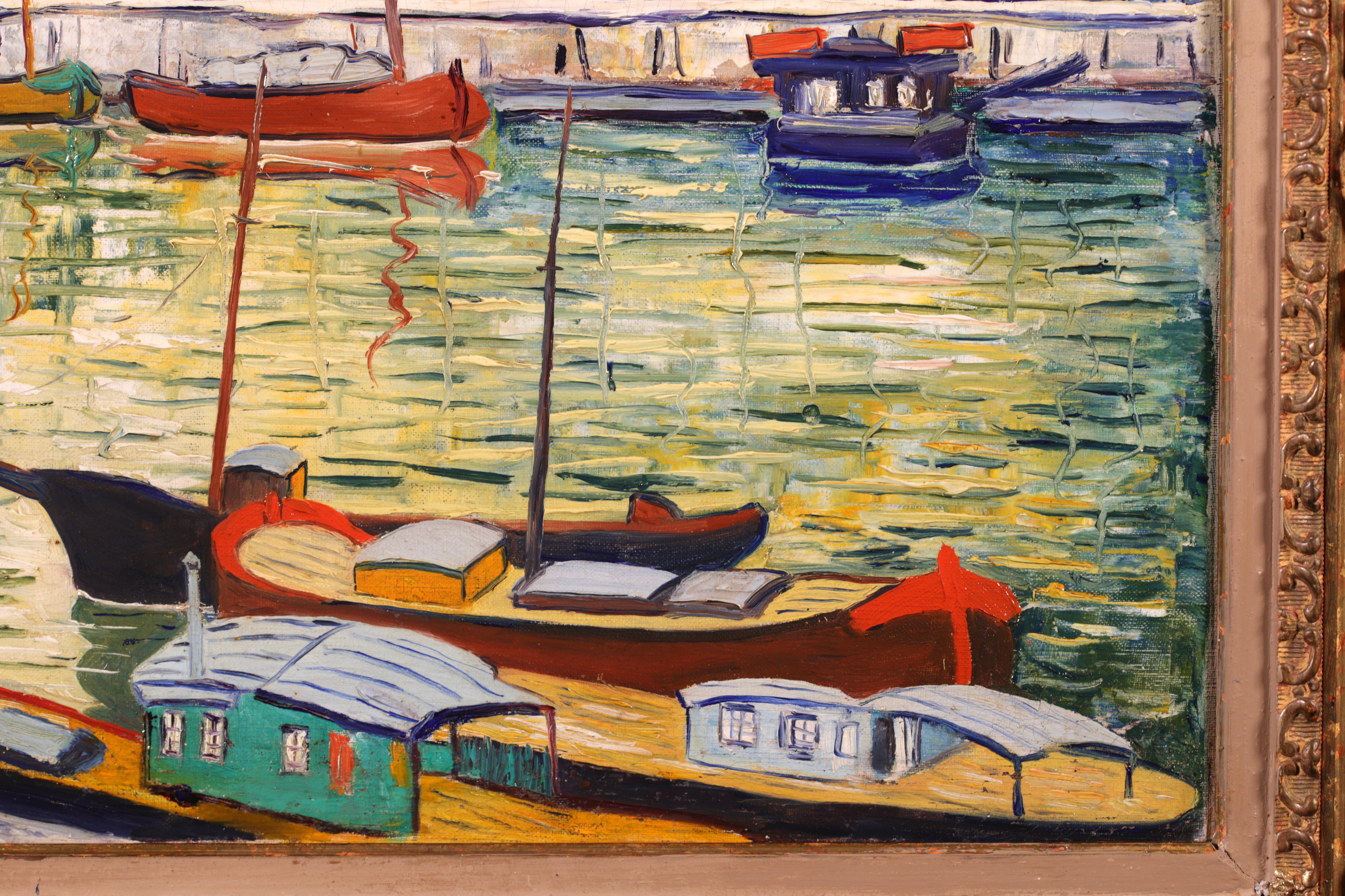 Honfleur - Post-Impressionist Oil, River in City Landscape by Elisee Maclet 1