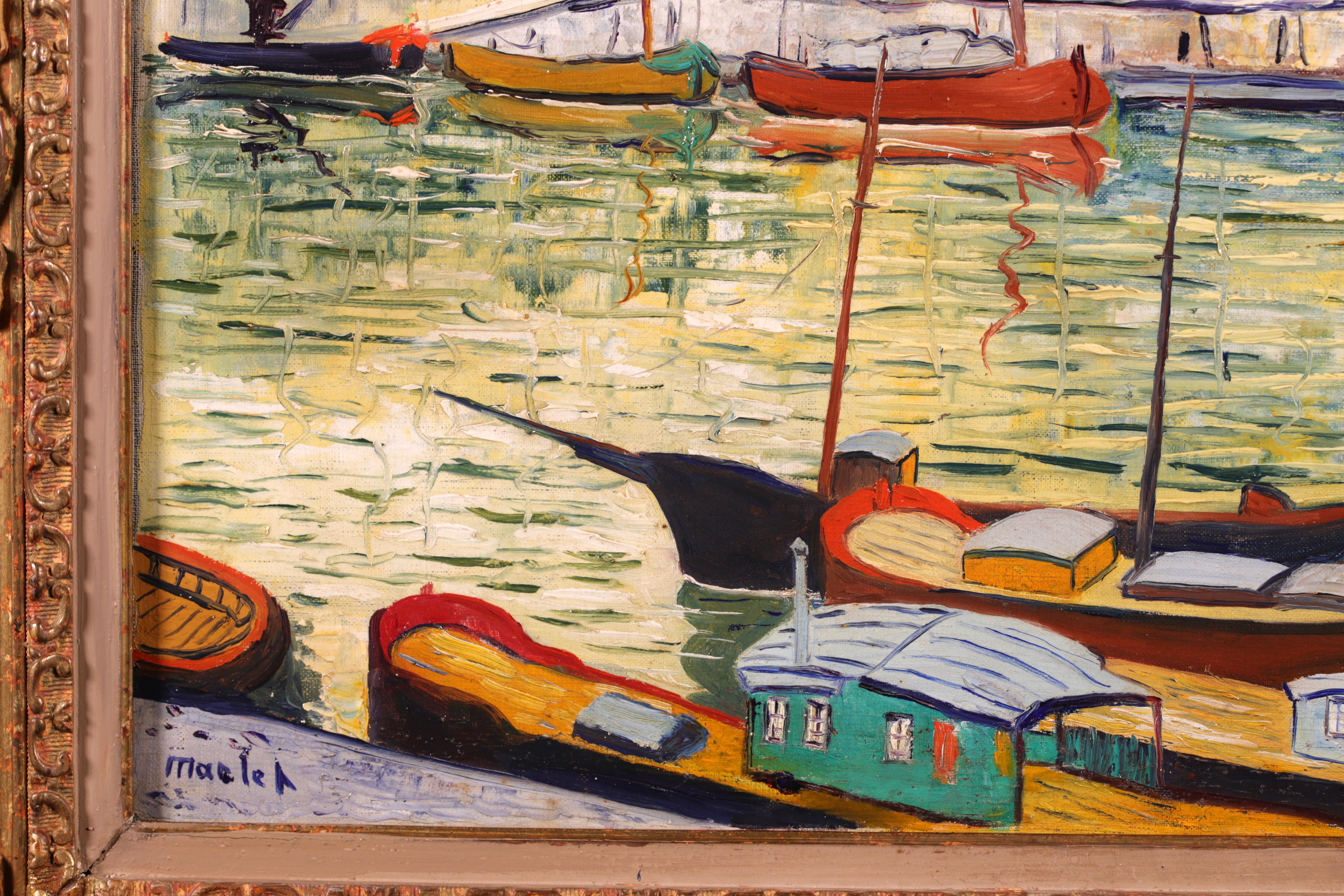 Honfleur - Post-Impressionist Oil, River in City Landscape by Elisee Maclet 2