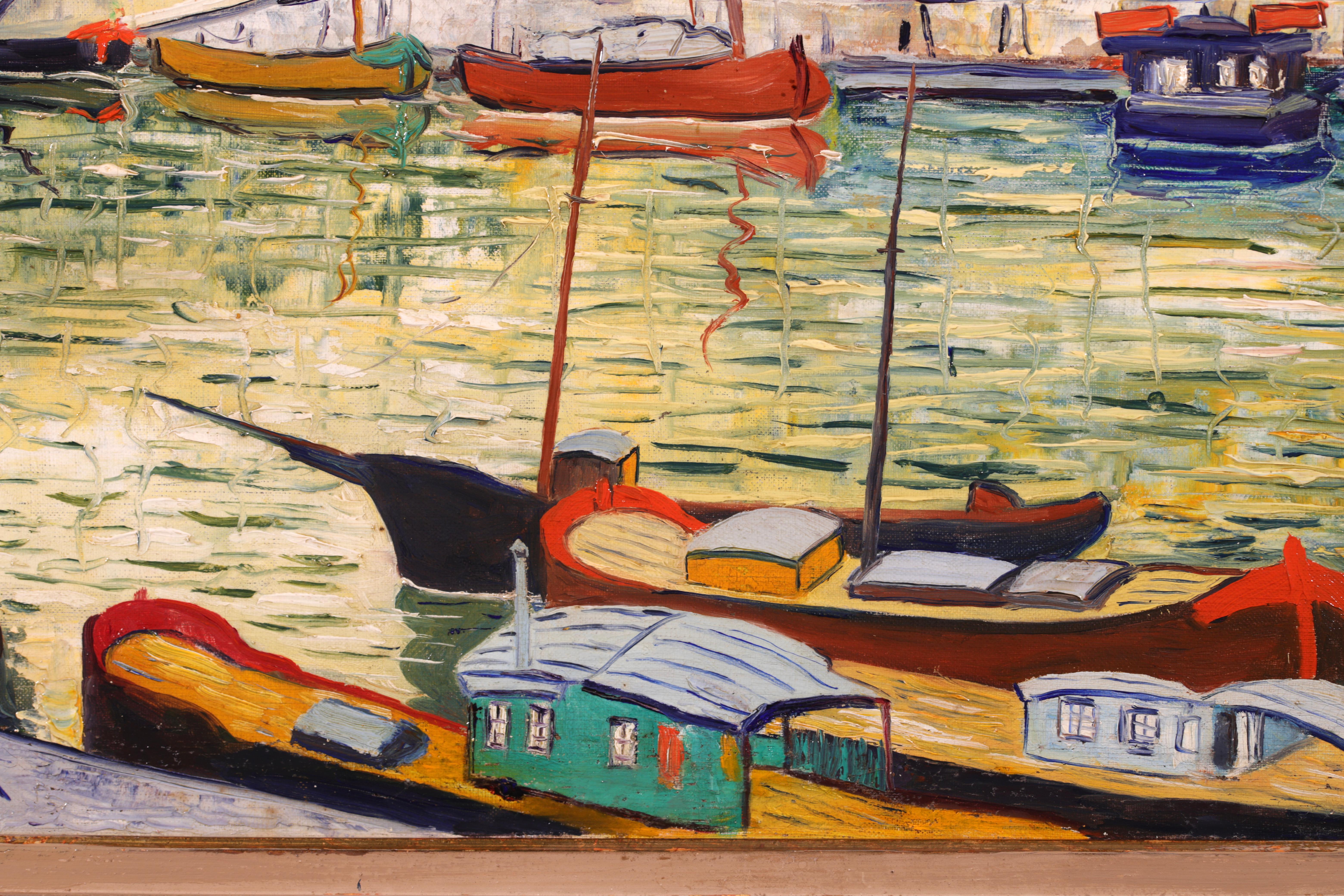 Honfleur - Post-Impressionist Oil, River in City Landscape by Elisee Maclet 3