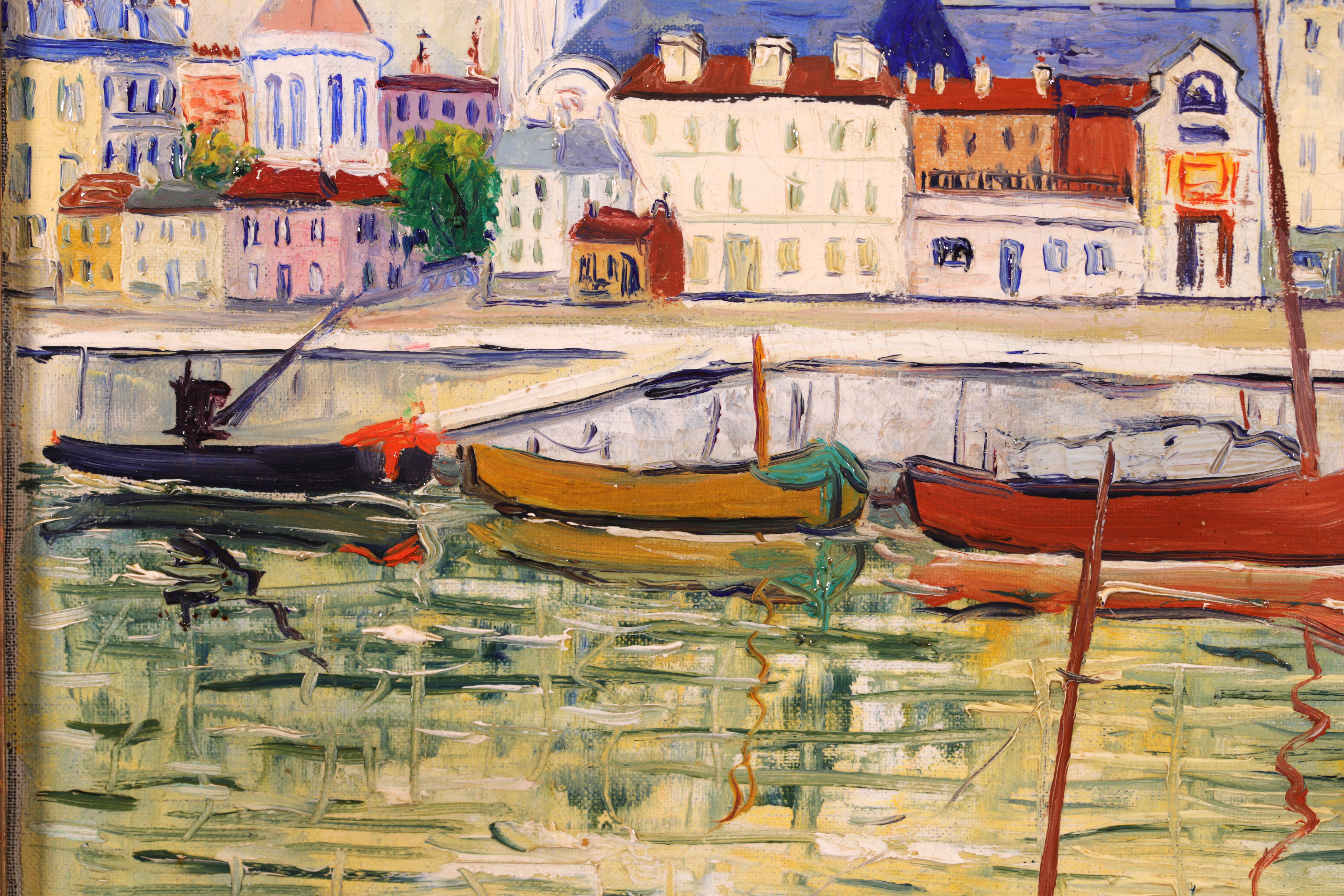 Honfleur - Post-Impressionist Oil, River in City Landscape by Elisee Maclet 4