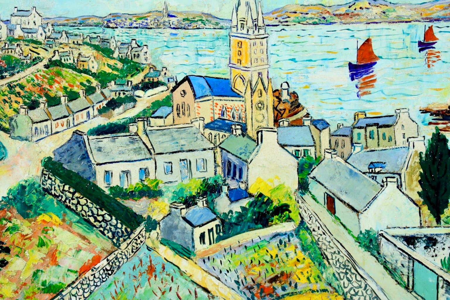 Ile de Batz - Post-Impressionist Oil, Boats at Sea Landscape by Elisee Maclet 3