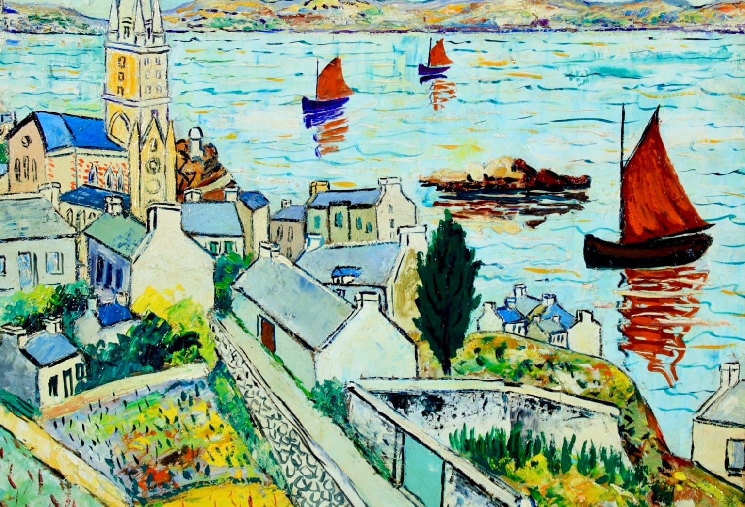 Ile de Batz - Post-Impressionist Oil, Boats at Sea Landscape by Elisee Maclet 4