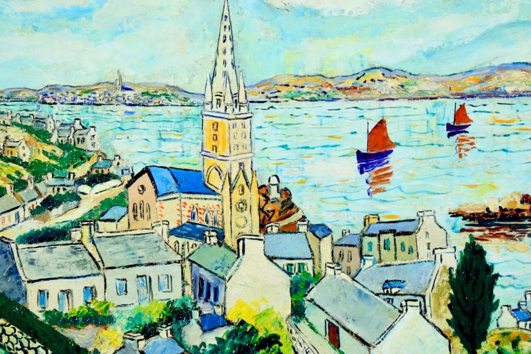Ile de Batz - Post-Impressionist Oil, Boats at Sea Landscape by Elisee Maclet For Sale 2