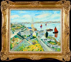 Antique Ile de Batz - Post-Impressionist Oil, Boats at Sea Landscape by Elisee Maclet