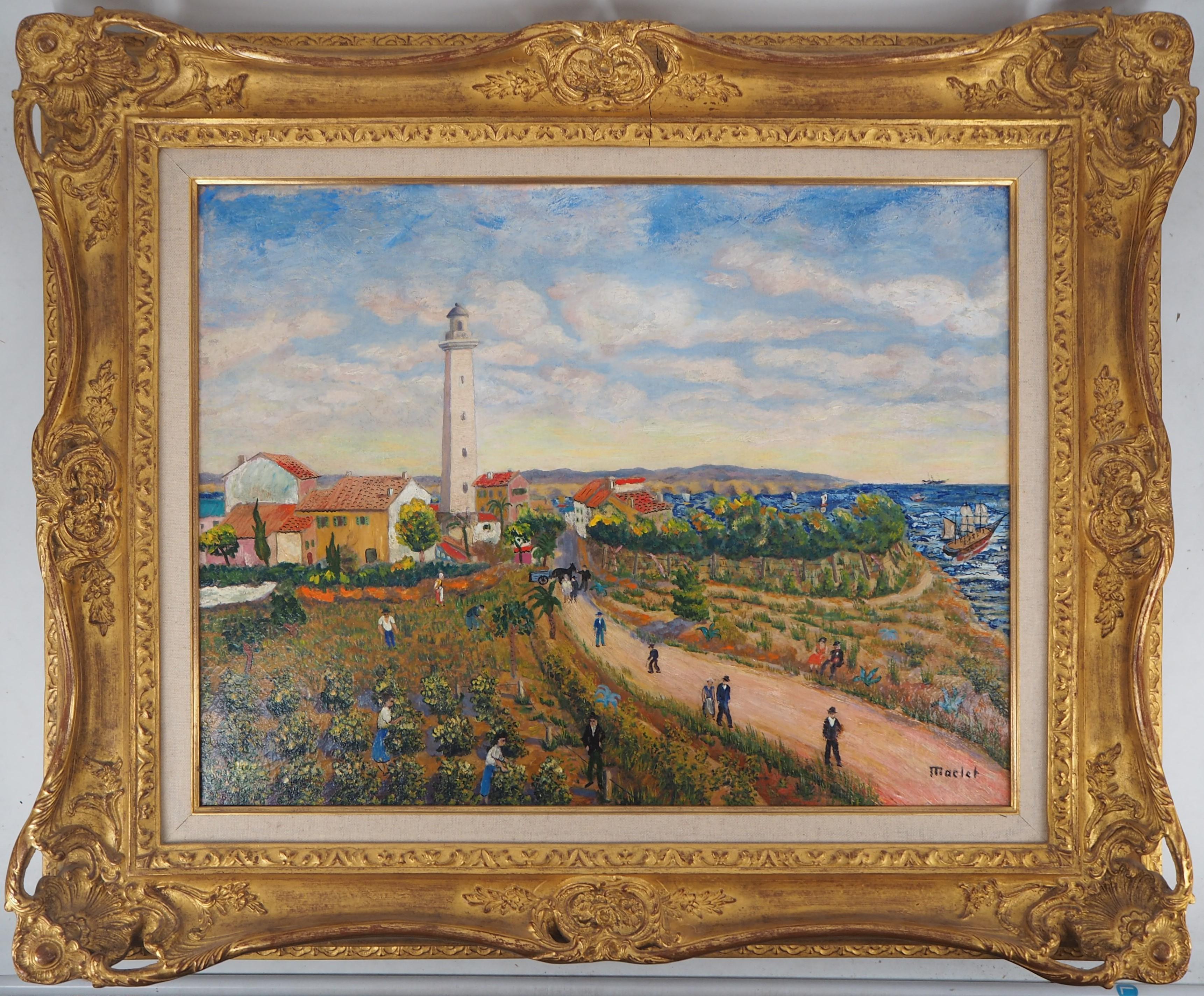 Landscape with a Lighthouse - Original Oil on Canvas, Handsigned, c. 1930 - Modern Painting by Elisée Maclet