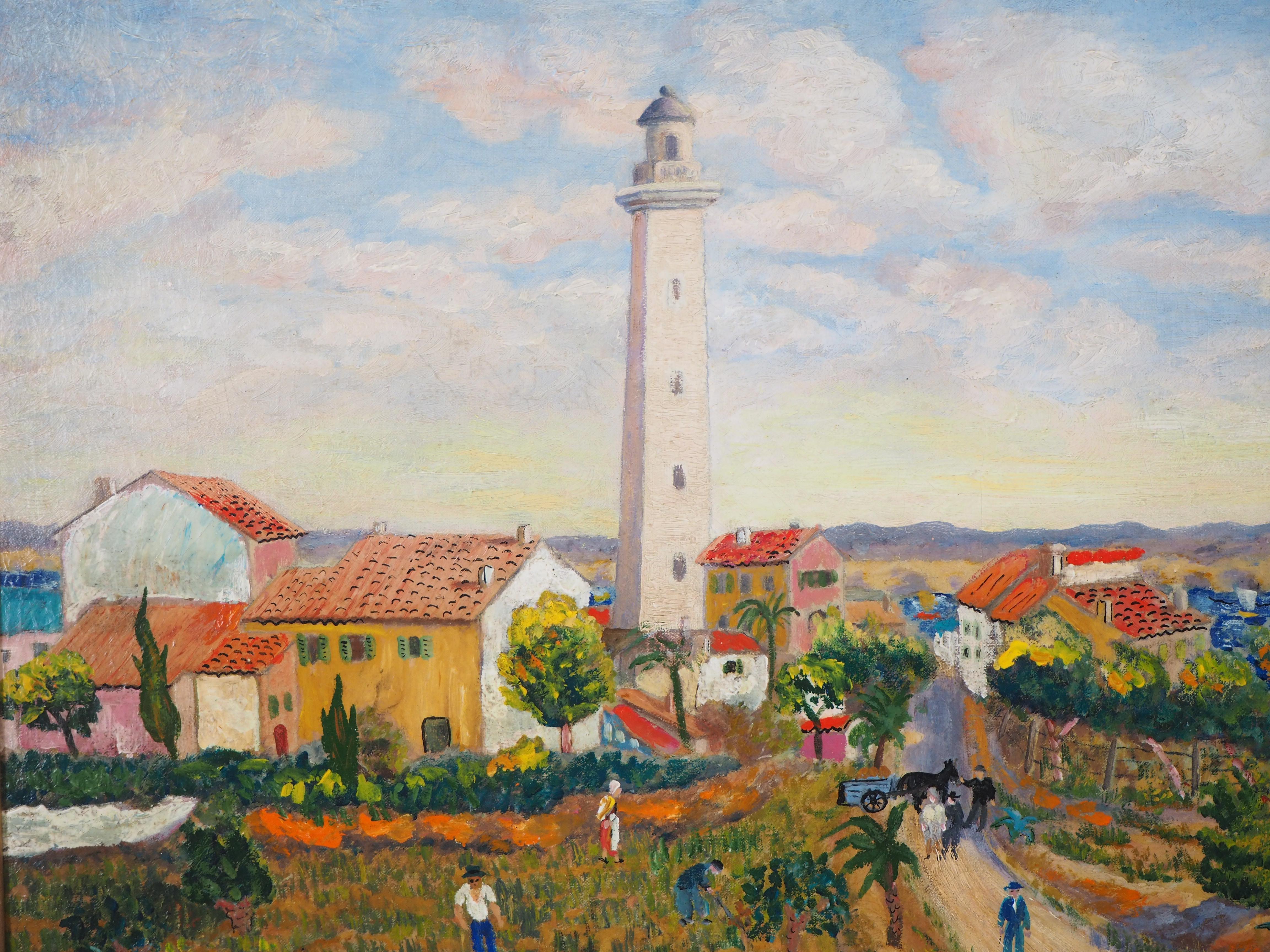 Landscape with a Lighthouse - Original Oil on Canvas, Handsigned, c. 1930 1