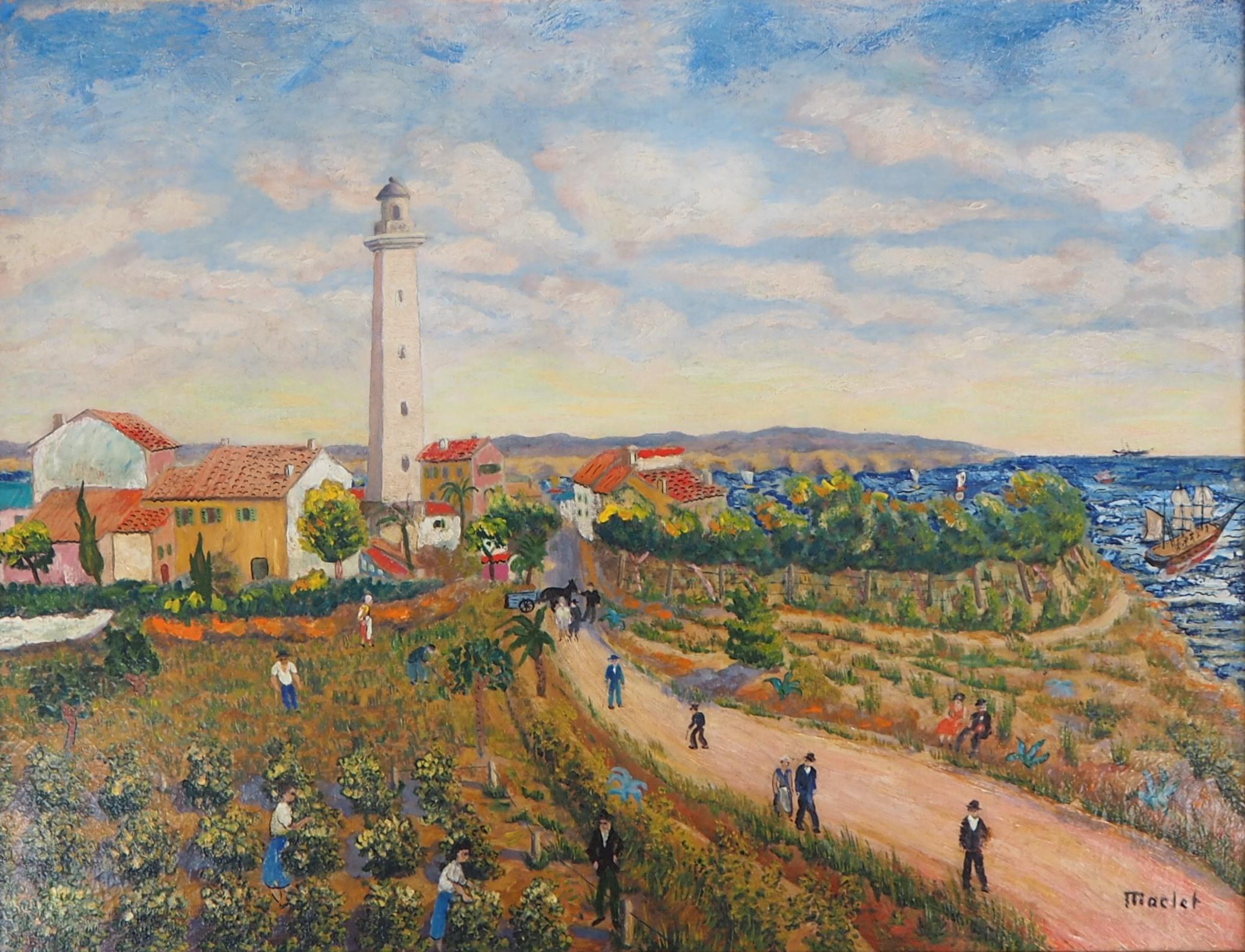 Elisée Maclet Landscape Painting - Landscape with a Lighthouse - Original Oil on Canvas, Handsigned, c. 1930