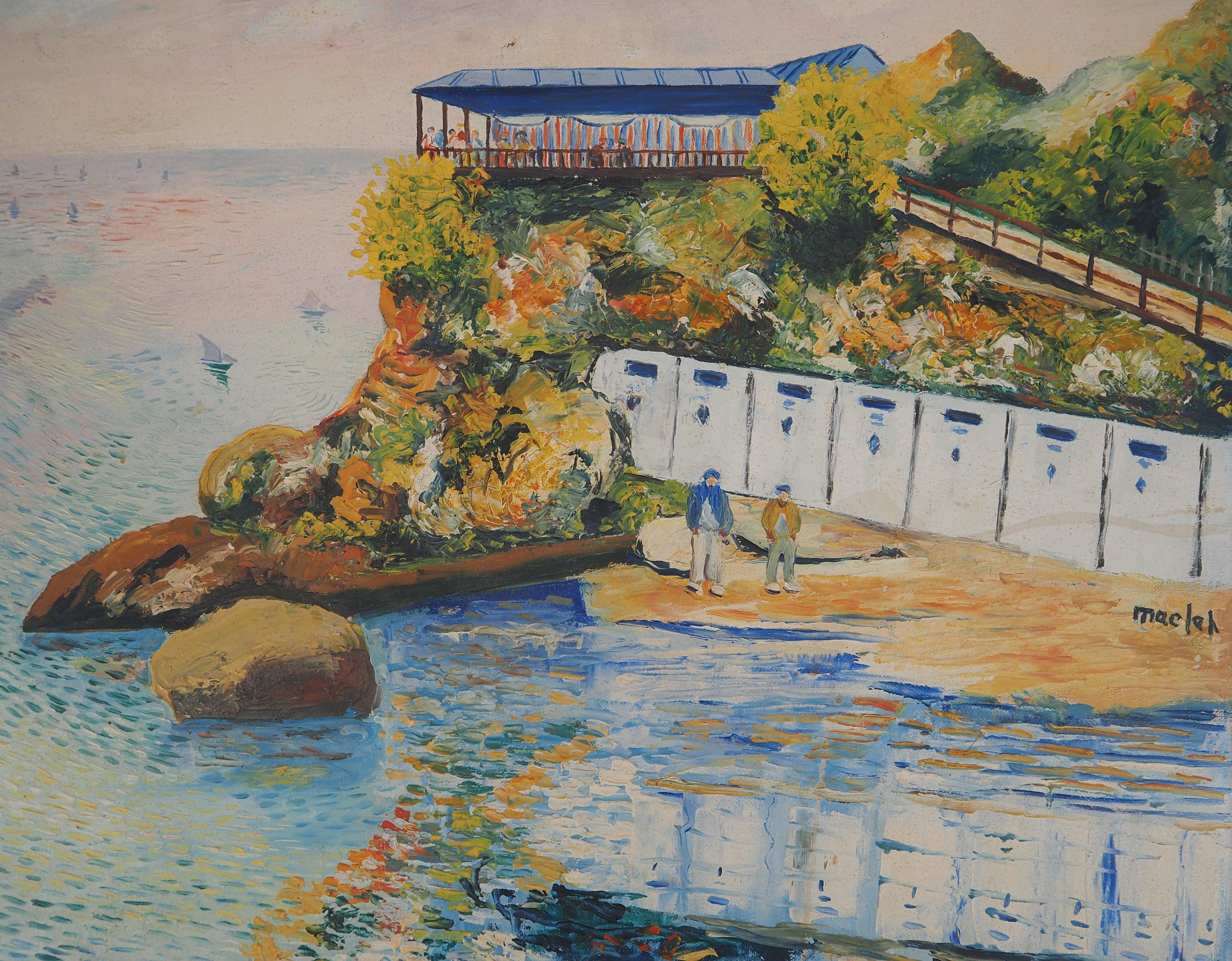 Paisaje marino mediterráneo cerca de Tolón - Óleo sobre lienzo - Firmado - Painting de Elisée Maclet