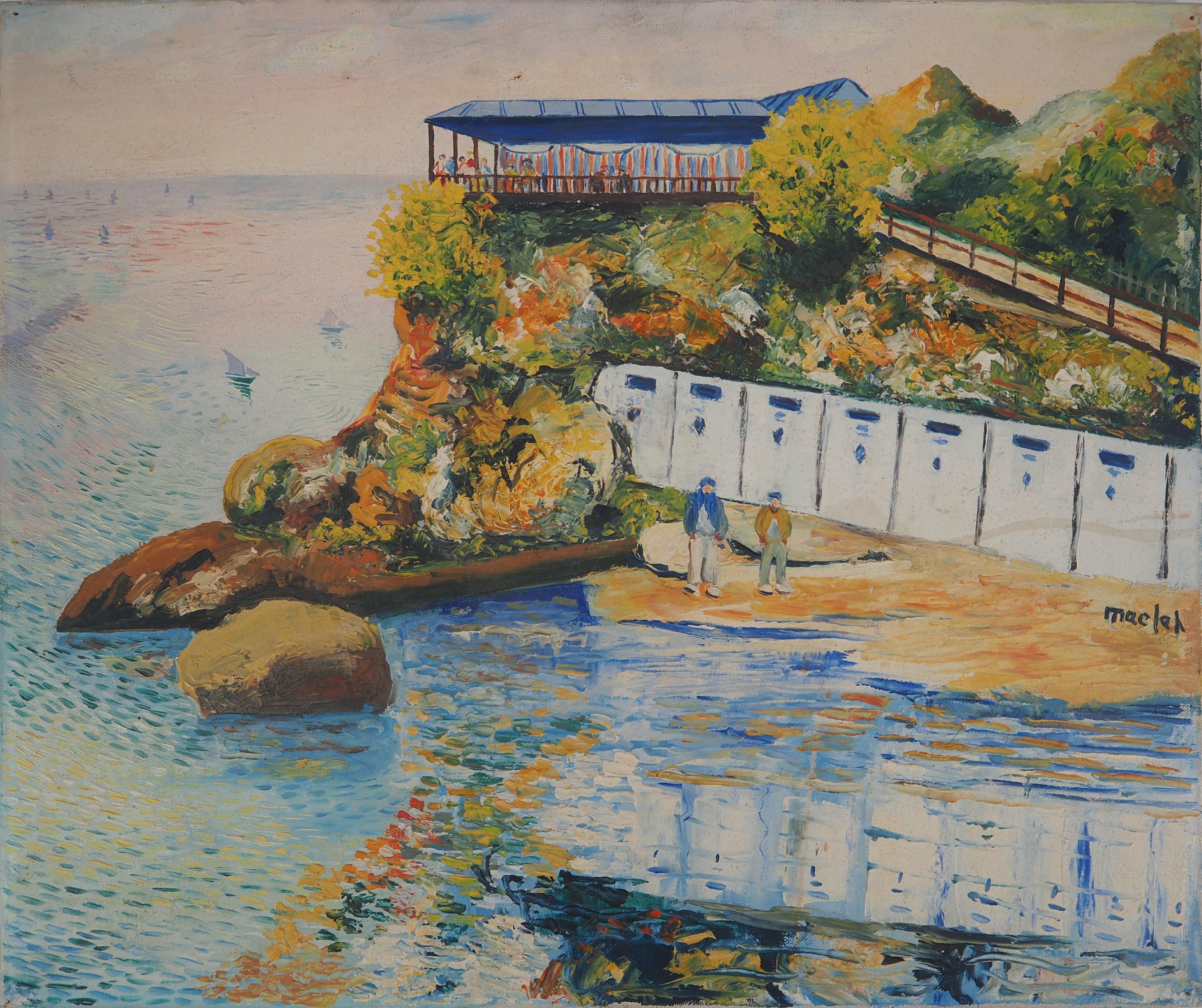 Landscape Painting de Elisée Maclet - Paisaje marino mediterráneo cerca de Tolón - Óleo sobre lienzo - Firmado
