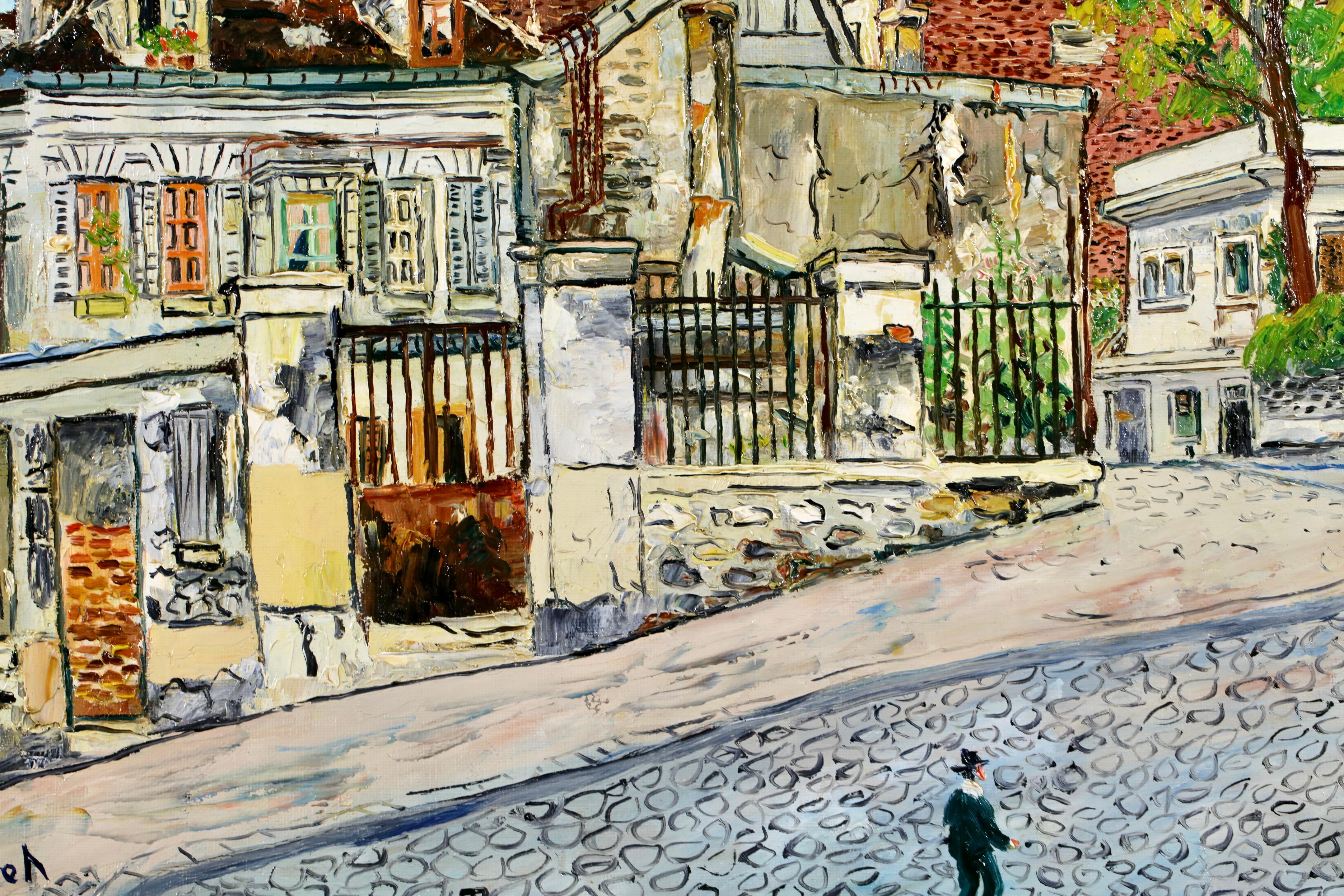 Huile de Montmartre Place Emile Goudeau- Paysage post-impressionniste - Elisee Maclet - Post-impressionnisme Painting par Elisée Maclet