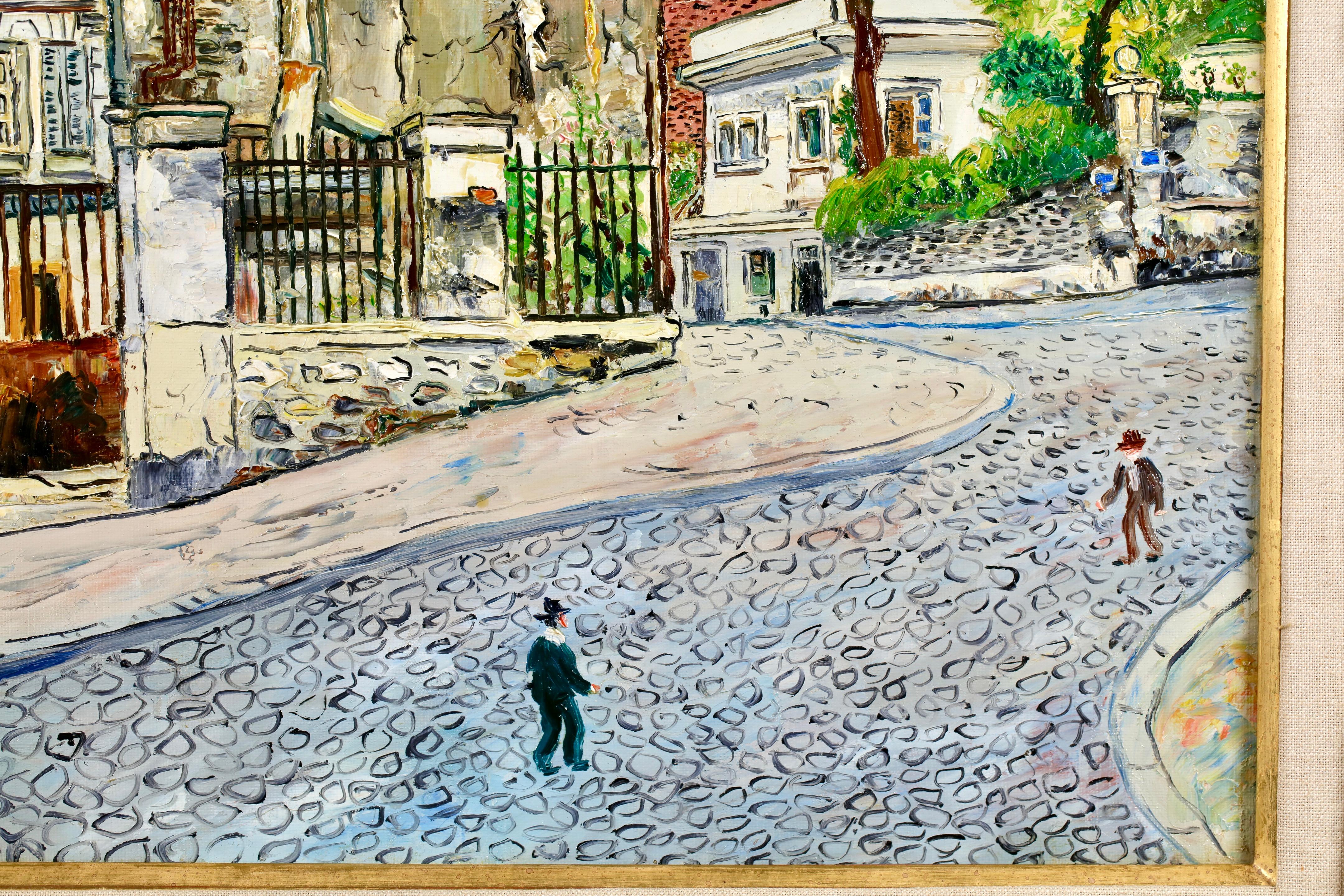 Huile de Montmartre Place Emile Goudeau- Paysage post-impressionniste - Elisee Maclet - Beige Landscape Painting par Elisée Maclet