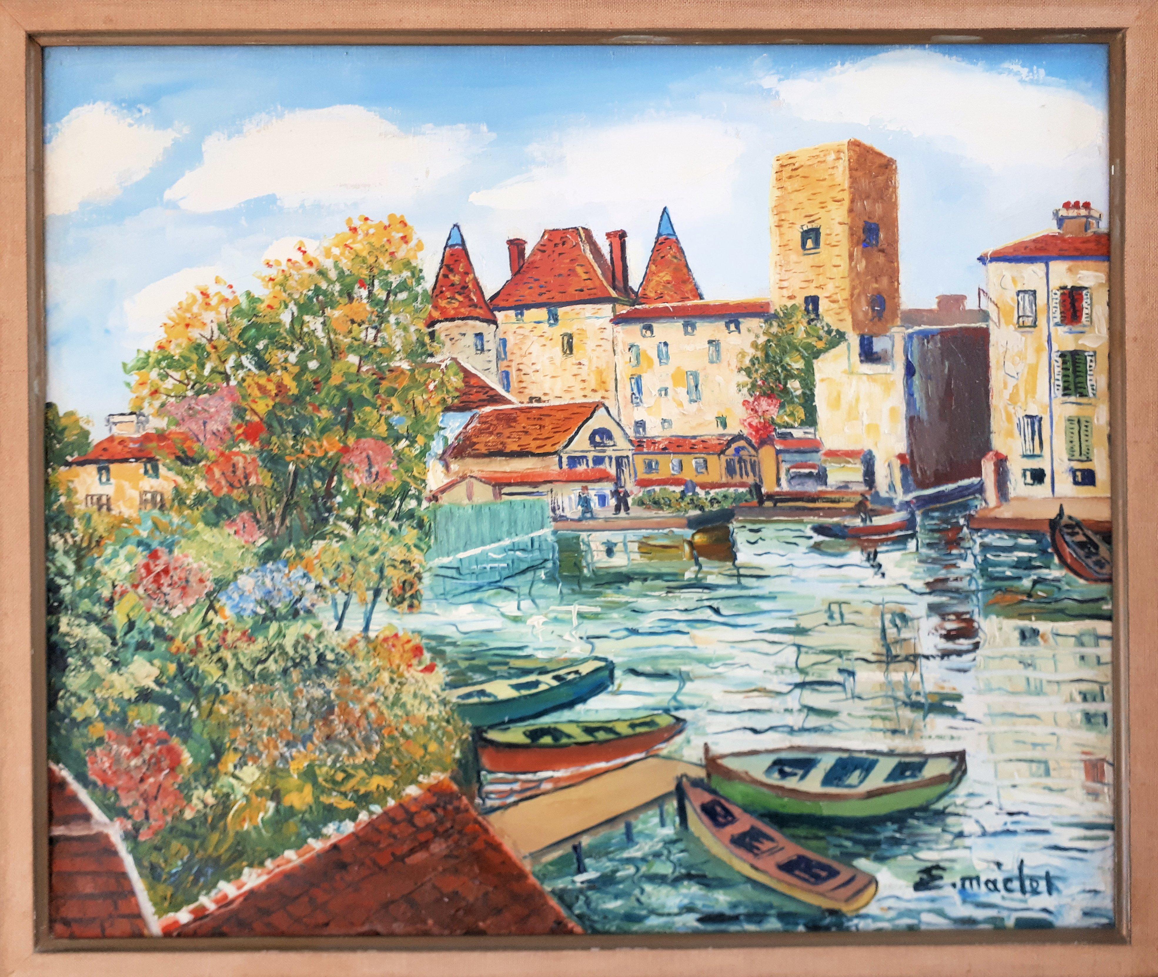 Nemours (Little Venice in France) - Original oil on canvas - Signed 5