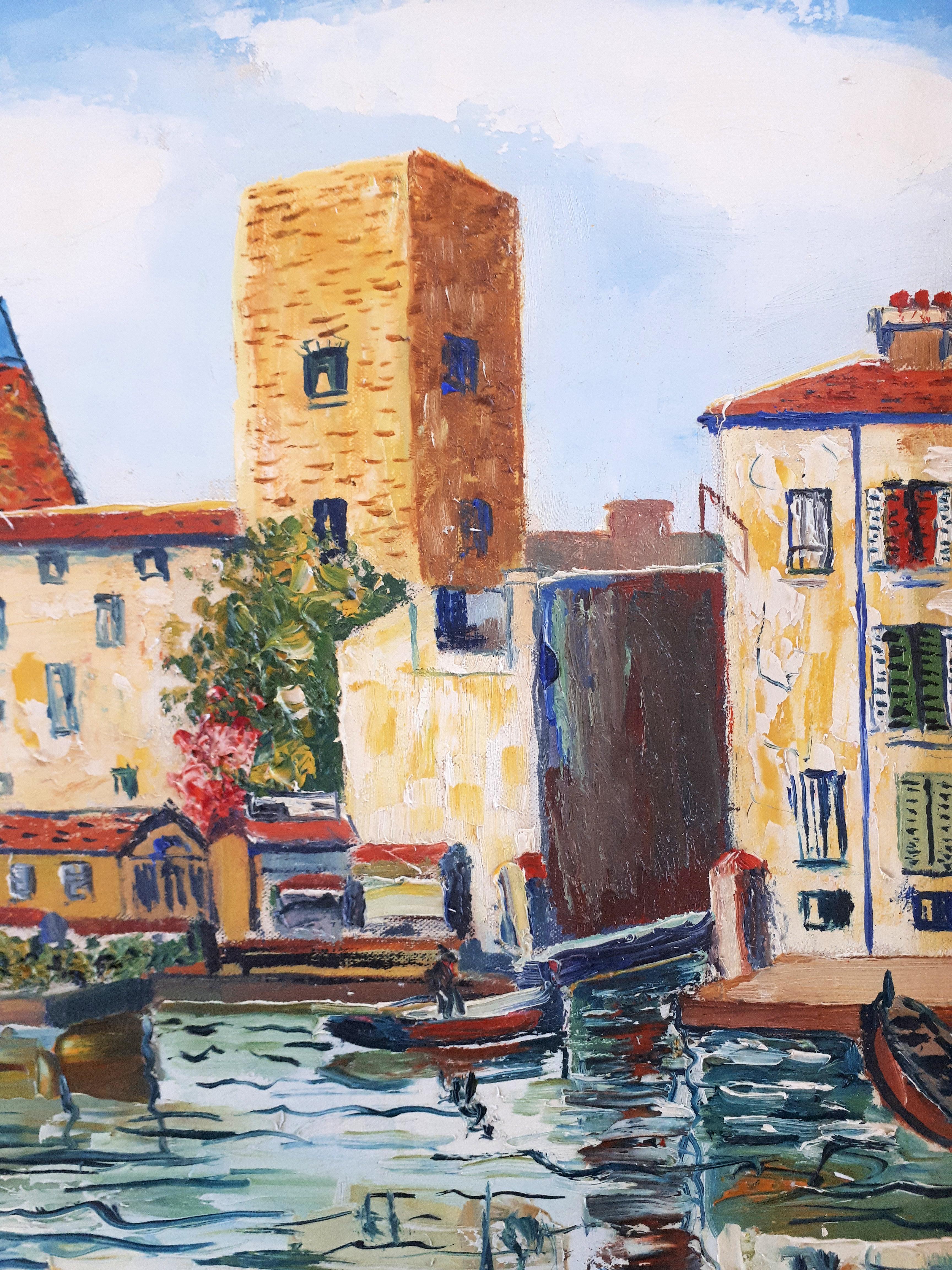 Nemours (Little Venice in France) - Original oil on canvas - Signed 2