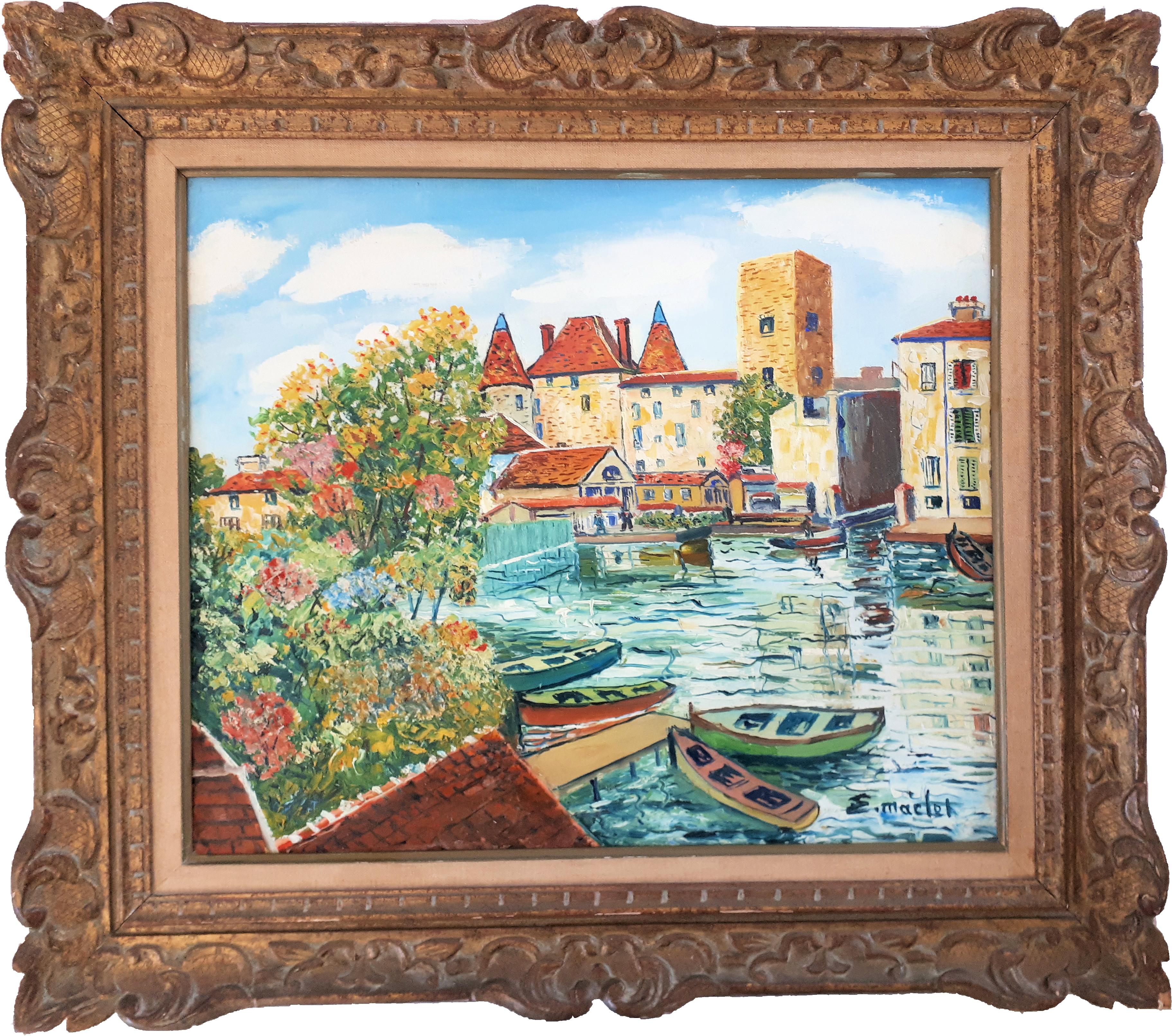 Elisée Maclet Landscape Painting - Nemours (Little Venice in France) - Original oil on canvas - Signed