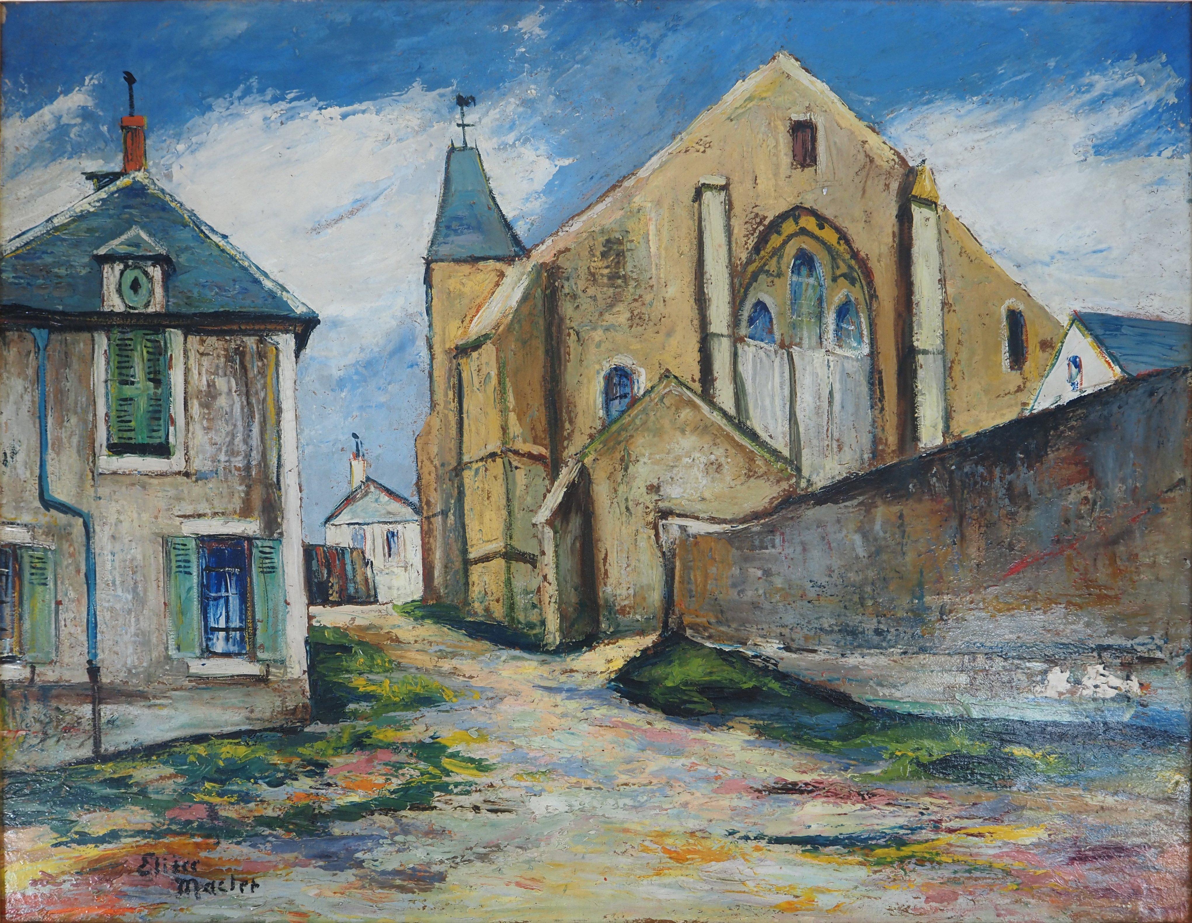 La Normandie : La vieille église romaine - Huile originale sur panneau - Signé (Cottel #217) - Painting de Elisée Maclet