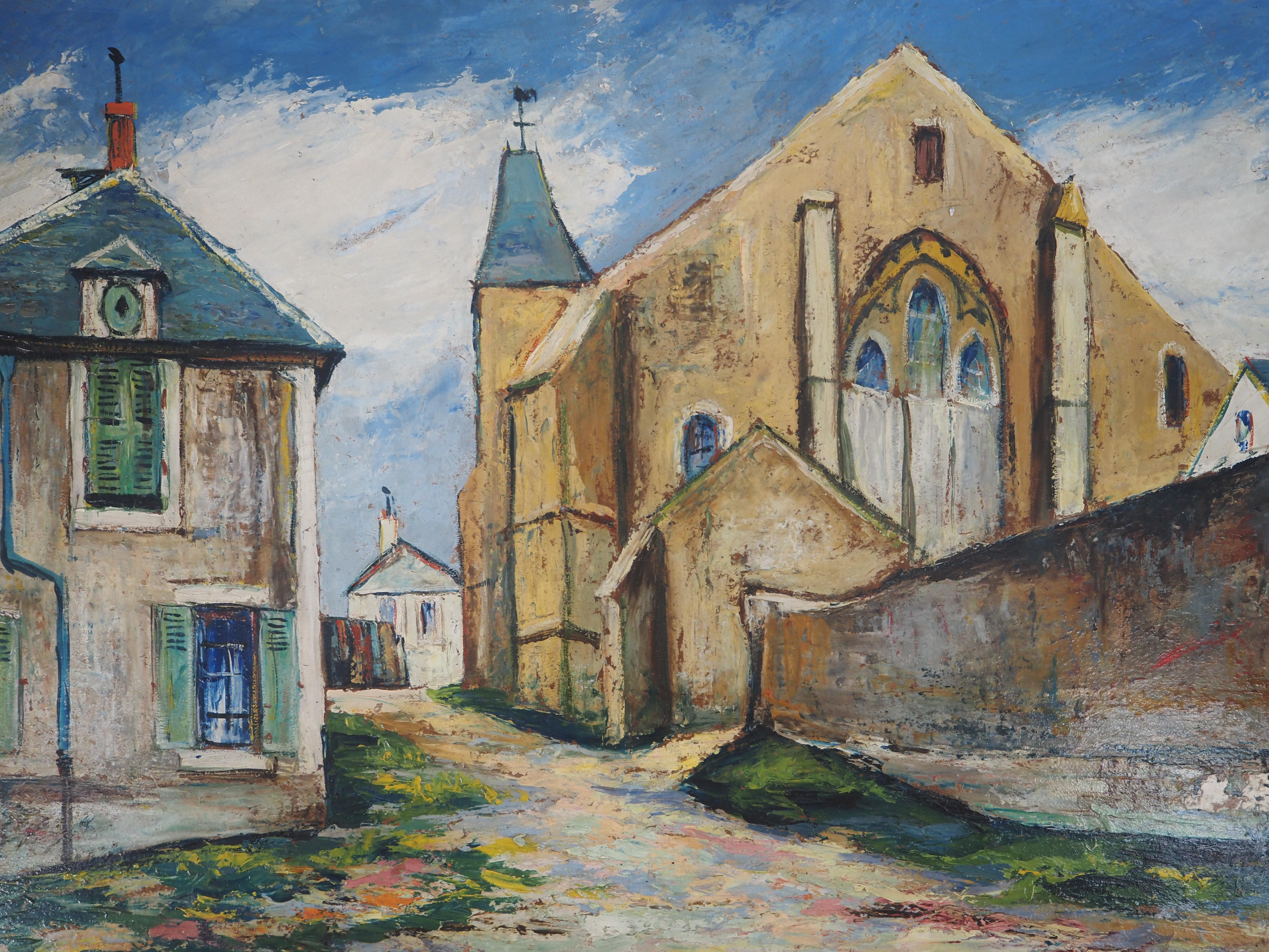 Normandie: Die alte römische Kirche – Original-Ölgemälde auf Tafel – signiert (Cottel #217) (Braun), Landscape Painting, von Elisée Maclet