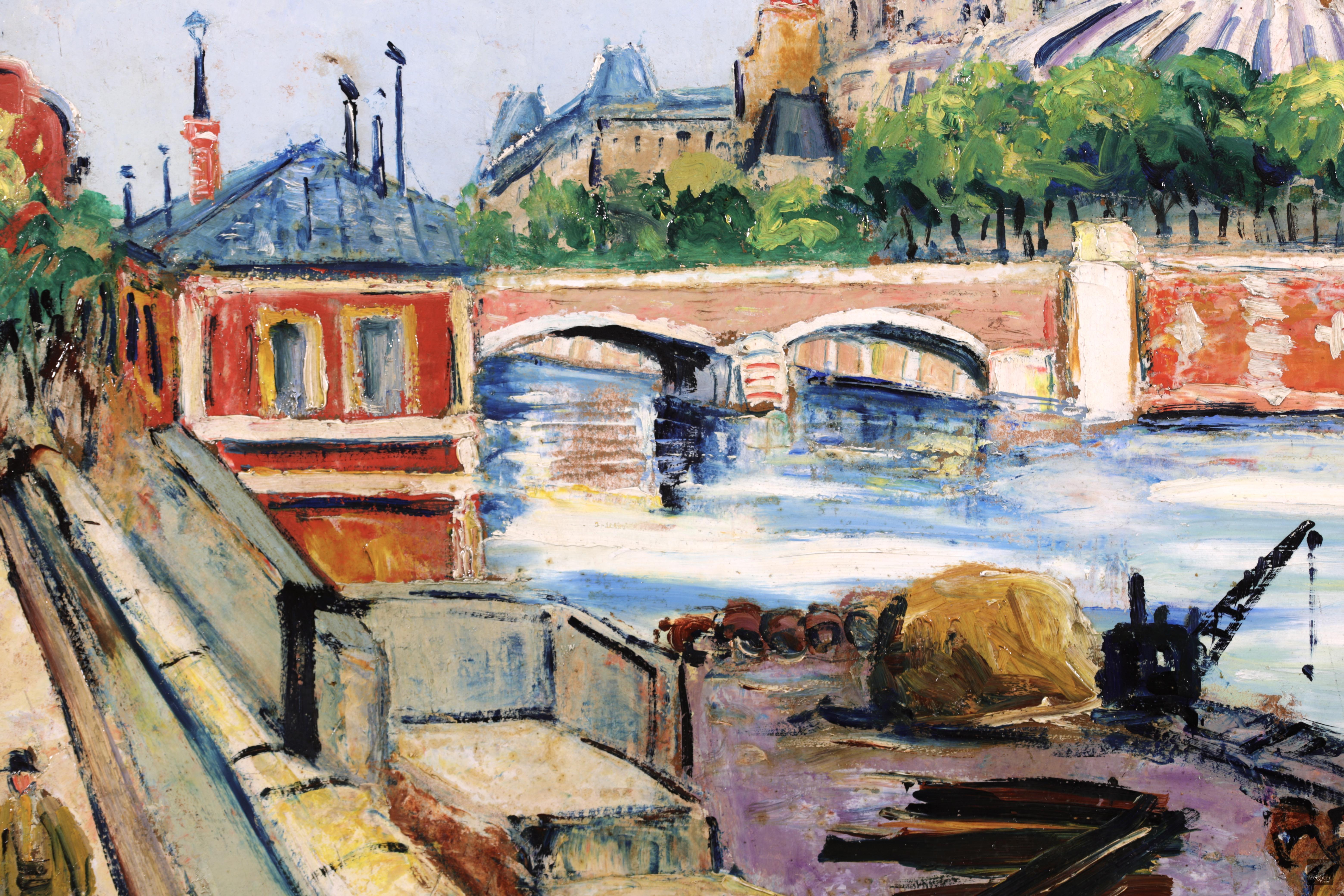 Notre Dame - Ile de la Cite - Post-Impressionist Oil, Riverscape - Elisee Maclet 4