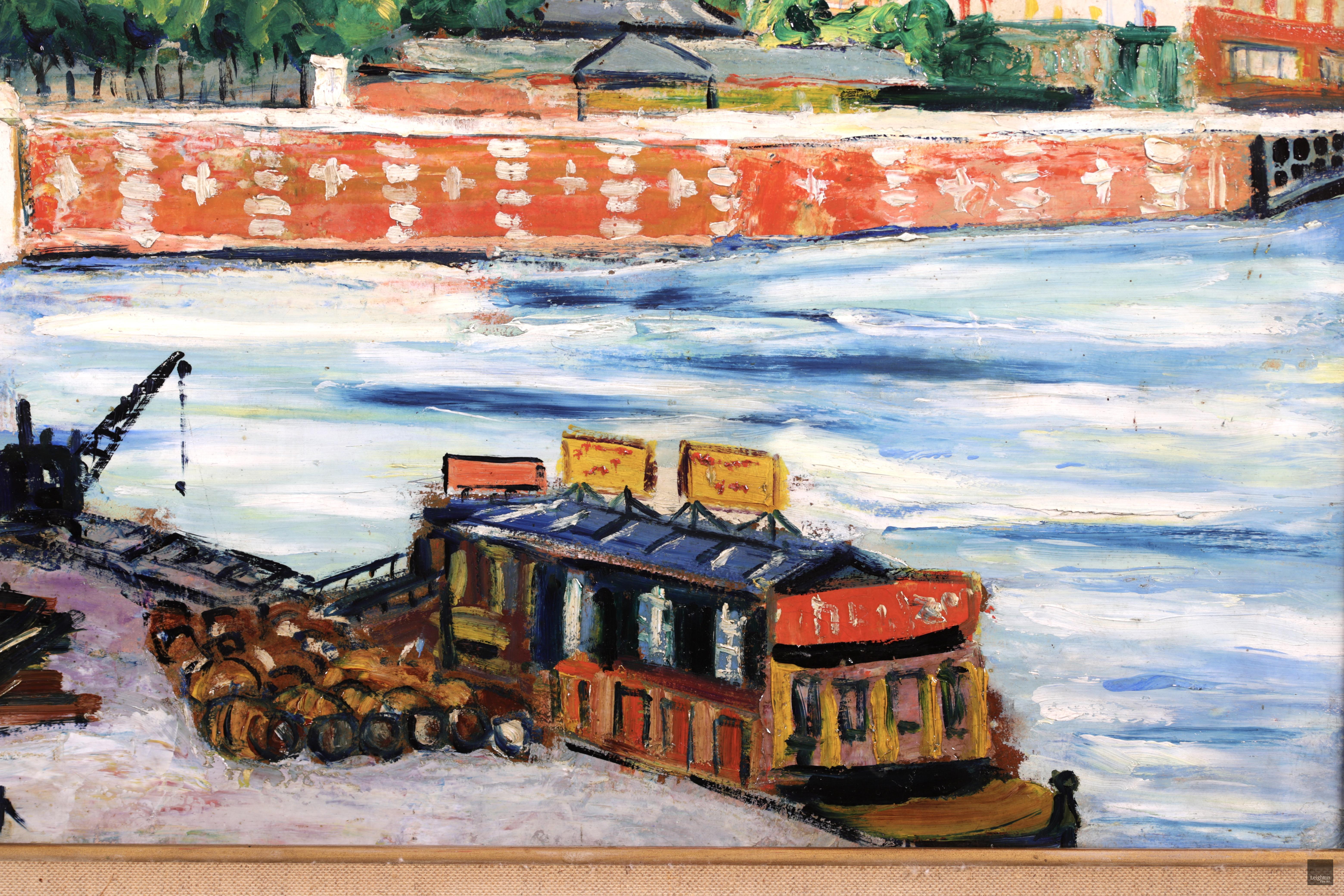 Notre Dame - Ile de la Cite - Huile post-impressionniste, paysage fluvial - Elisee Maclet 2