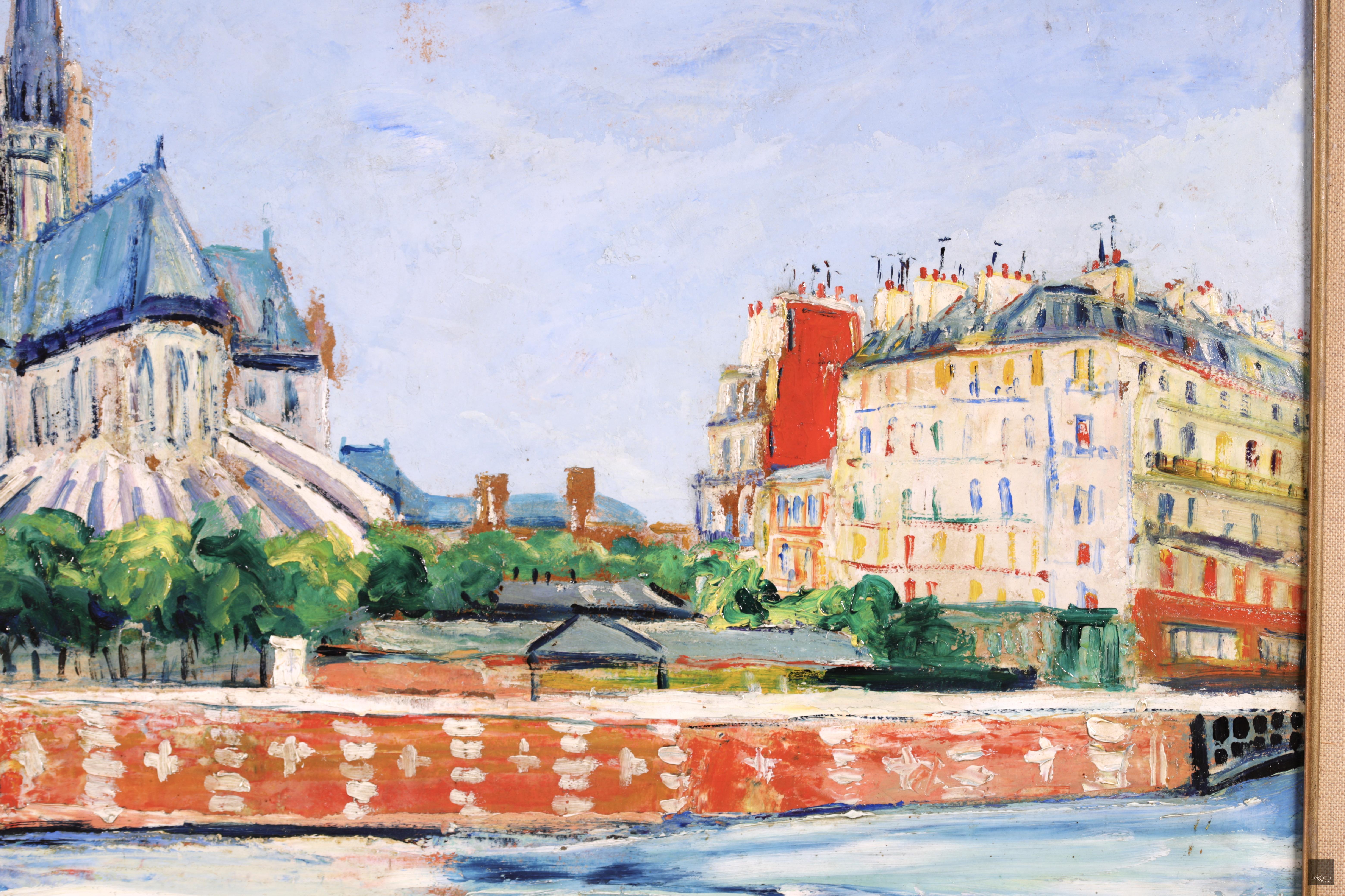 Notre Dame - Ile de la Cite - Huile post-impressionniste, paysage fluvial - Elisee Maclet 3