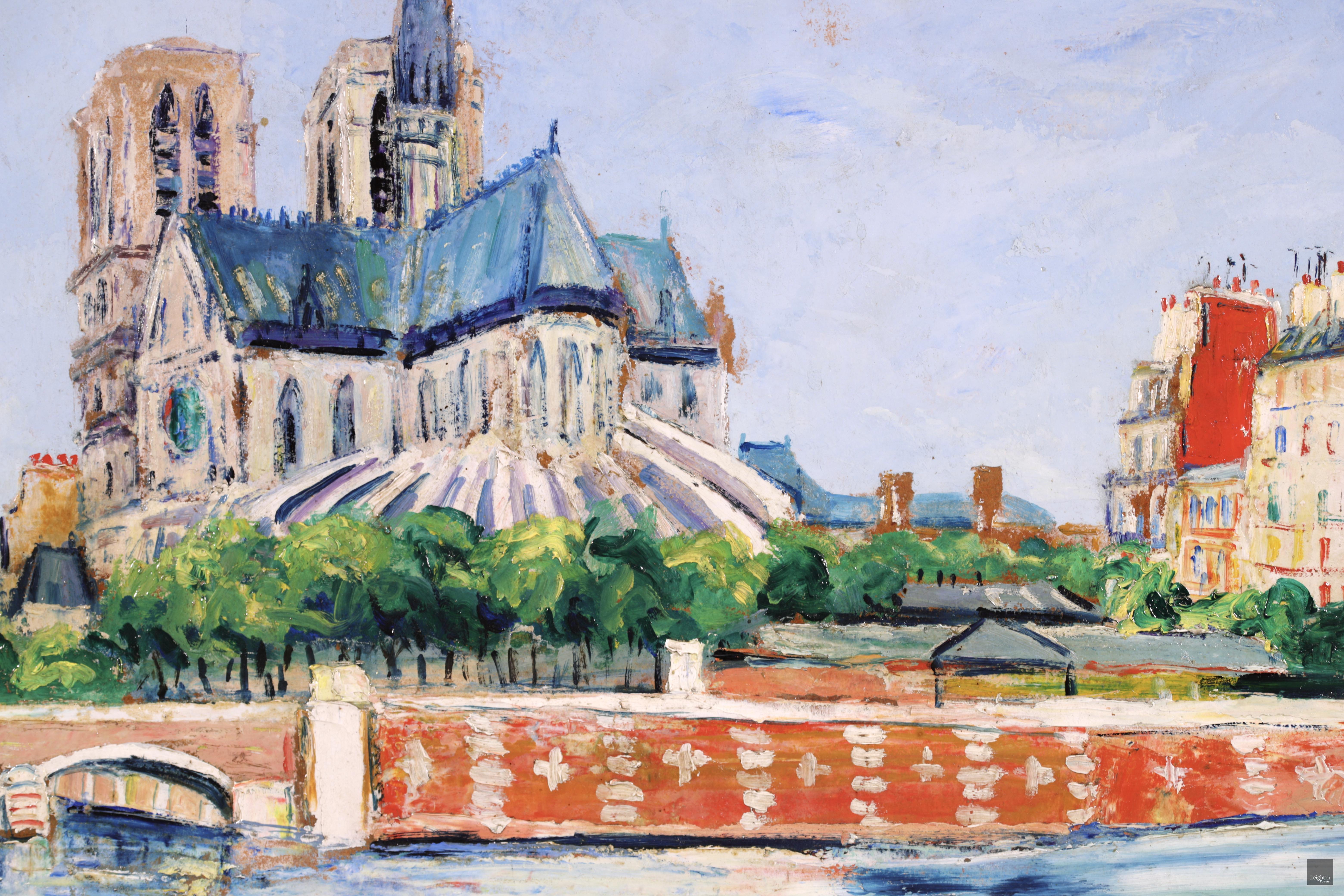 Notre Dame - Ile de la Cite - Huile post-impressionniste, paysage fluvial - Elisee Maclet 4