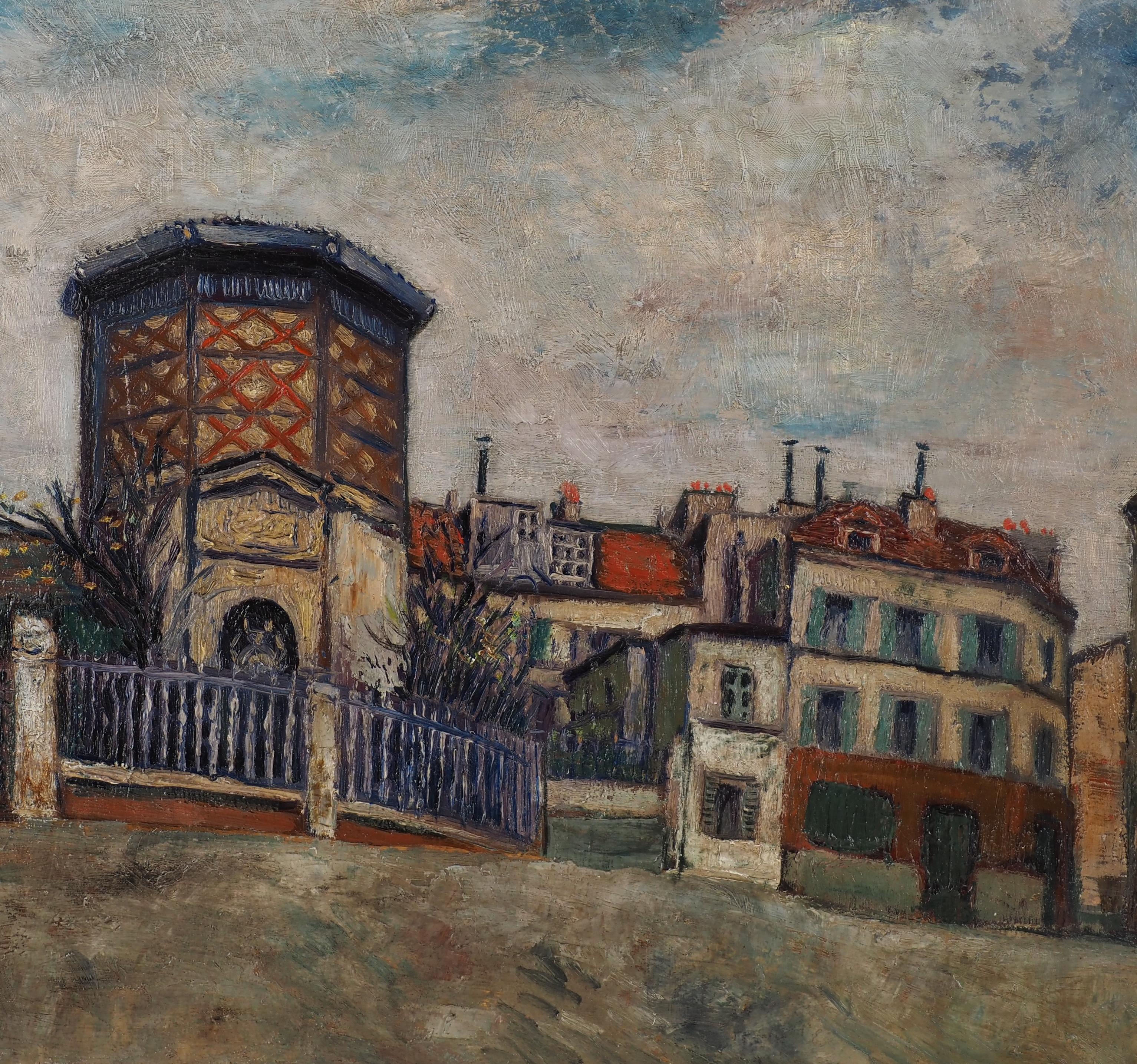 Paris, Montmartre : AB Clemente - Huile originale sur toile - Signée - Gris Landscape Painting par Elisée Maclet