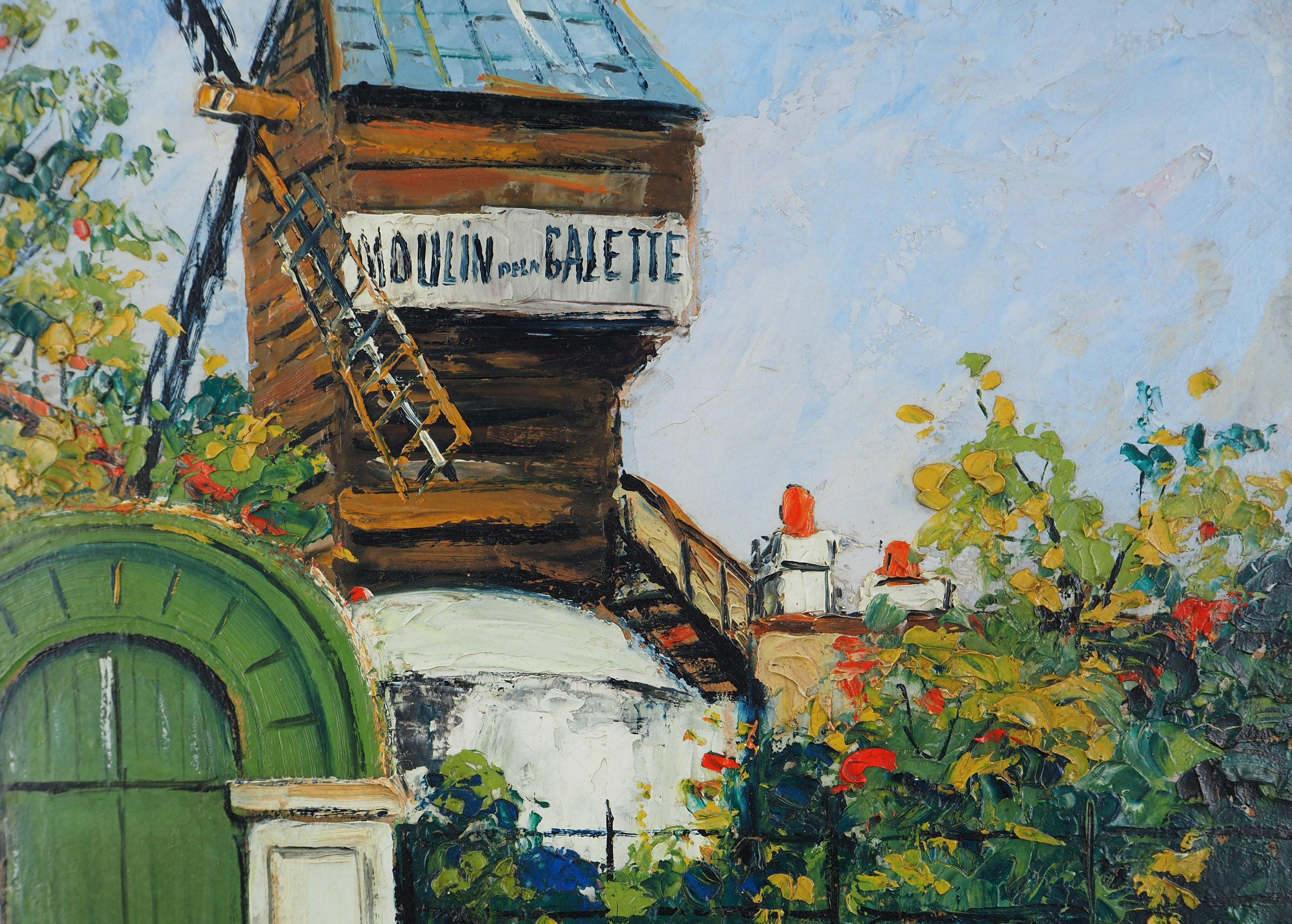 Paris, Montmartre : Moulin de la Galette (The Mill) - Oil Painting - Signed For Sale 9