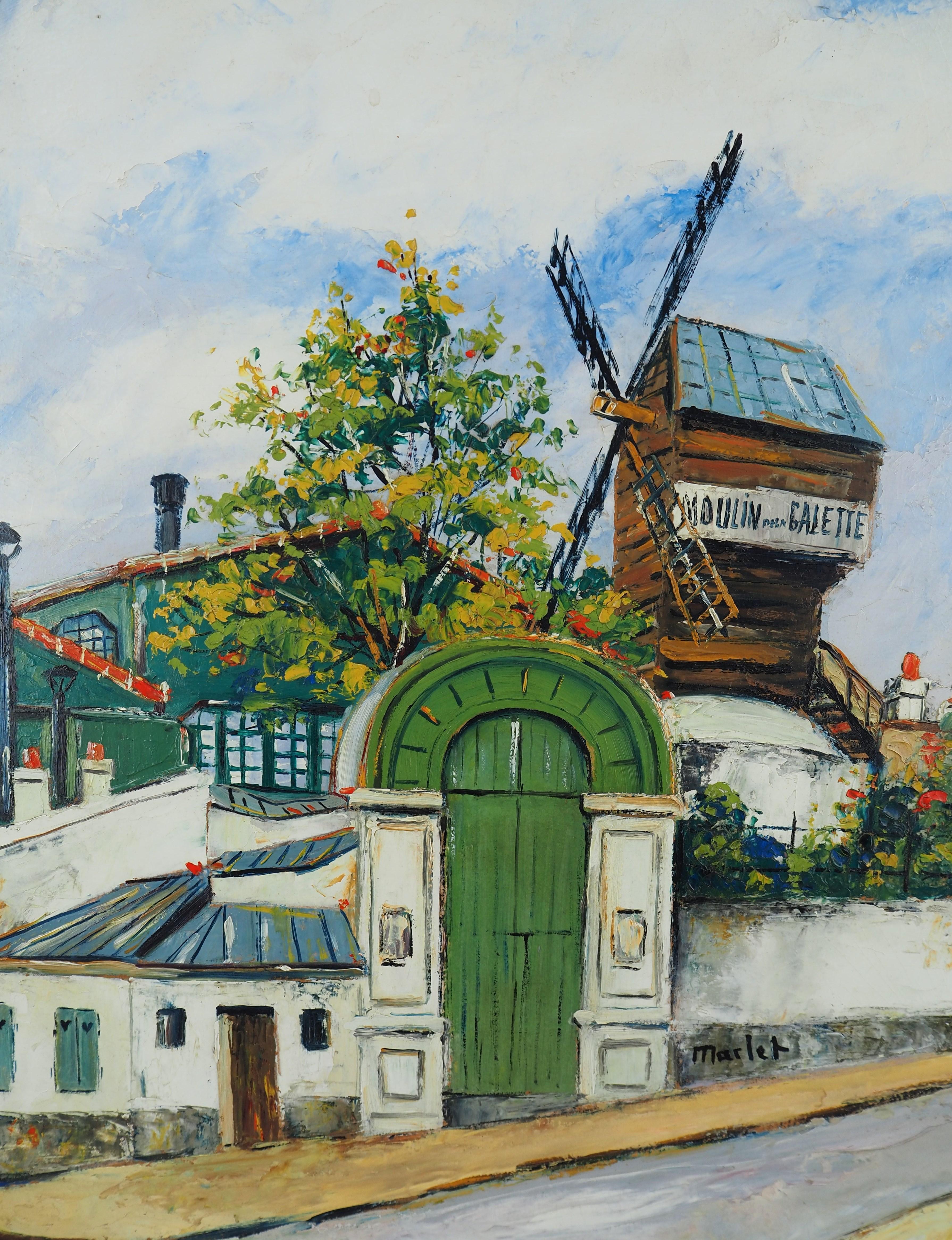 Paris, Montmartre : Moulin de la Galette (The Mill) - Oil Painting - Signed For Sale 1