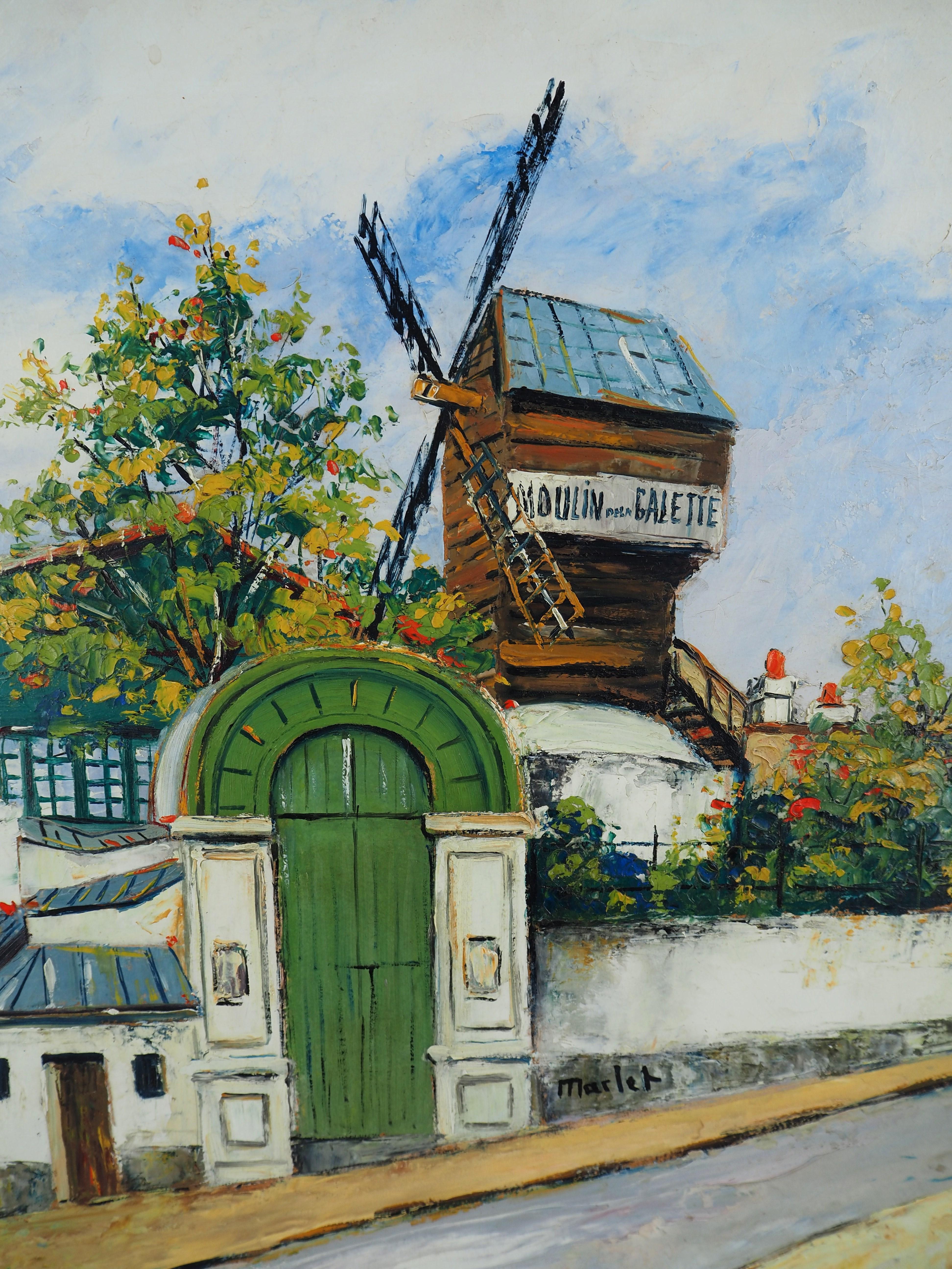 Paris, Montmartre : Moulin de la Galette (The Mill) - Oil Painting - Signed For Sale 2