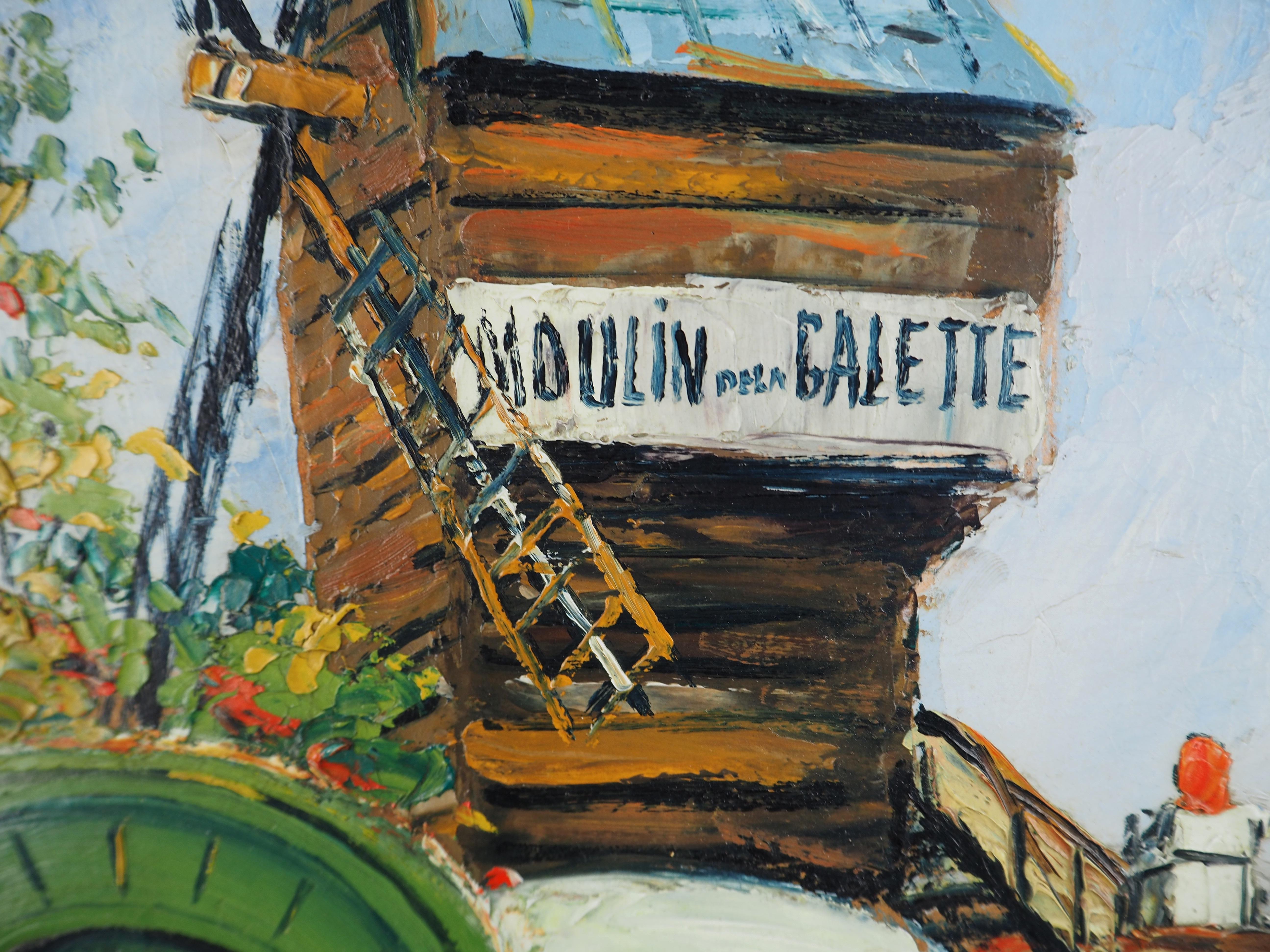 Paris, Montmartre : Moulin de la Galette (The Mill) - Oil Painting - Signed For Sale 4