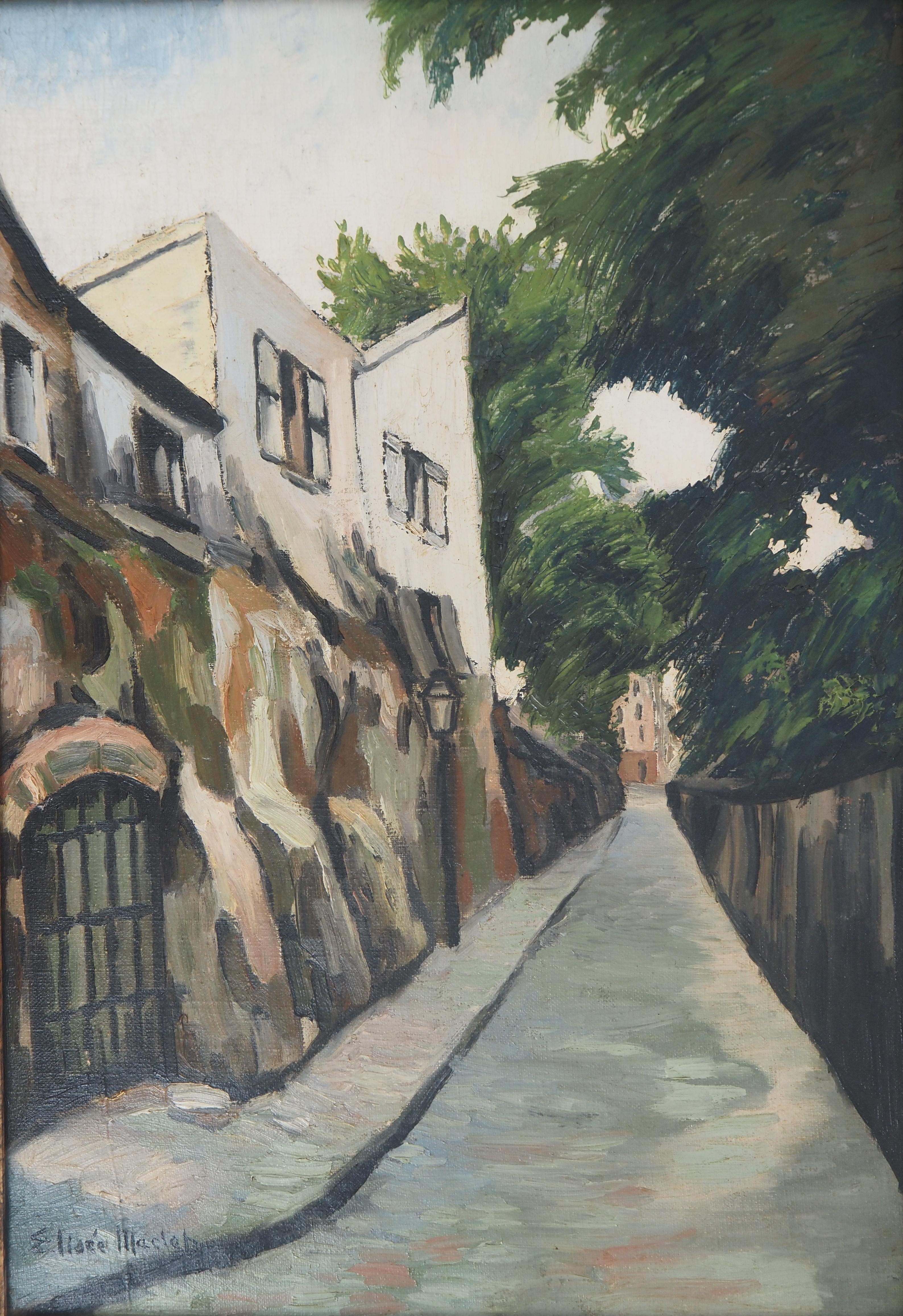 Paris, Montmartre : Rue des Daules - Original Öl auf Leinwand - Signiert (Post-Impressionismus), Painting, von Elisée Maclet