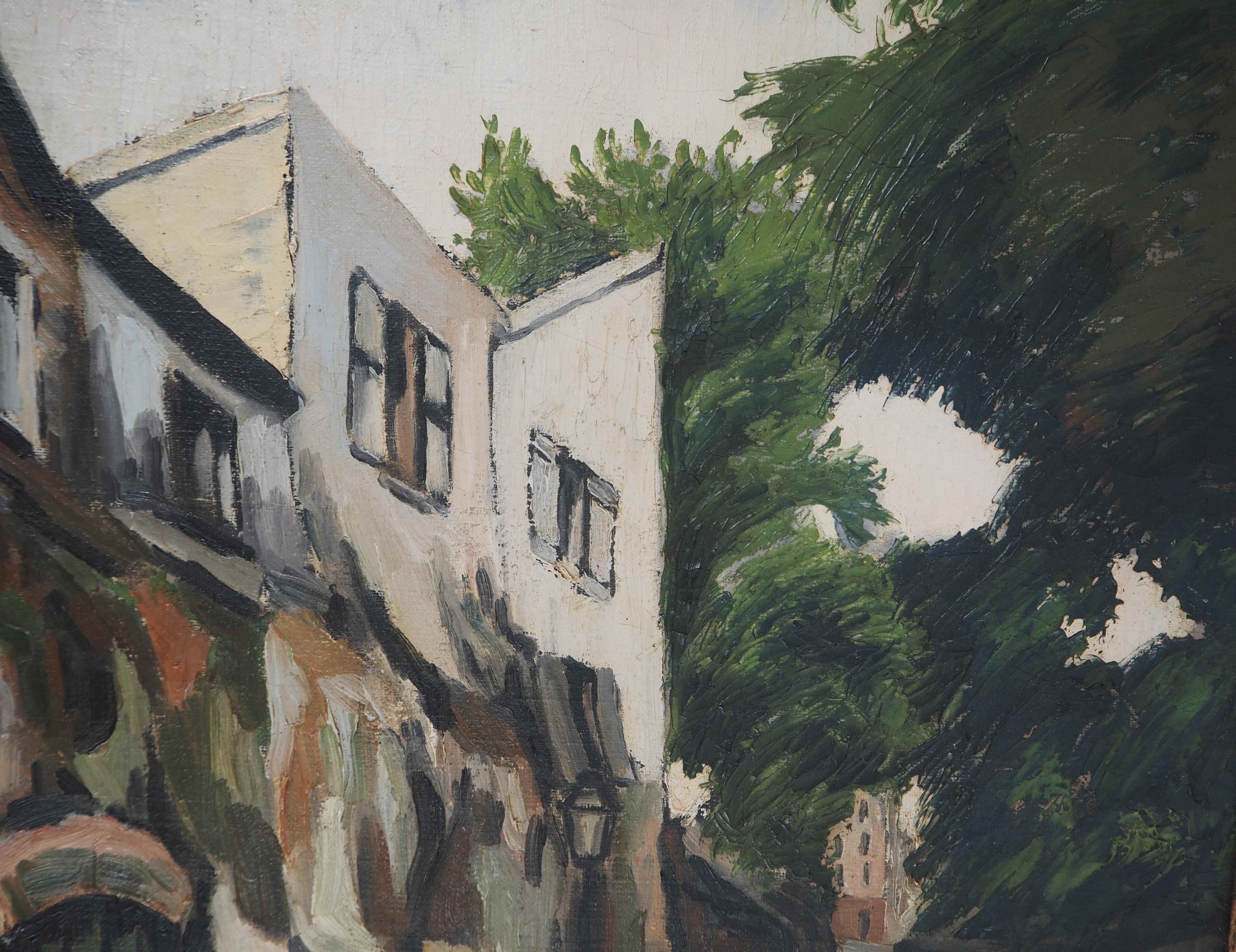 Paris, Montmartre : Rue des Daules - Original Öl auf Leinwand - Signiert im Angebot 1