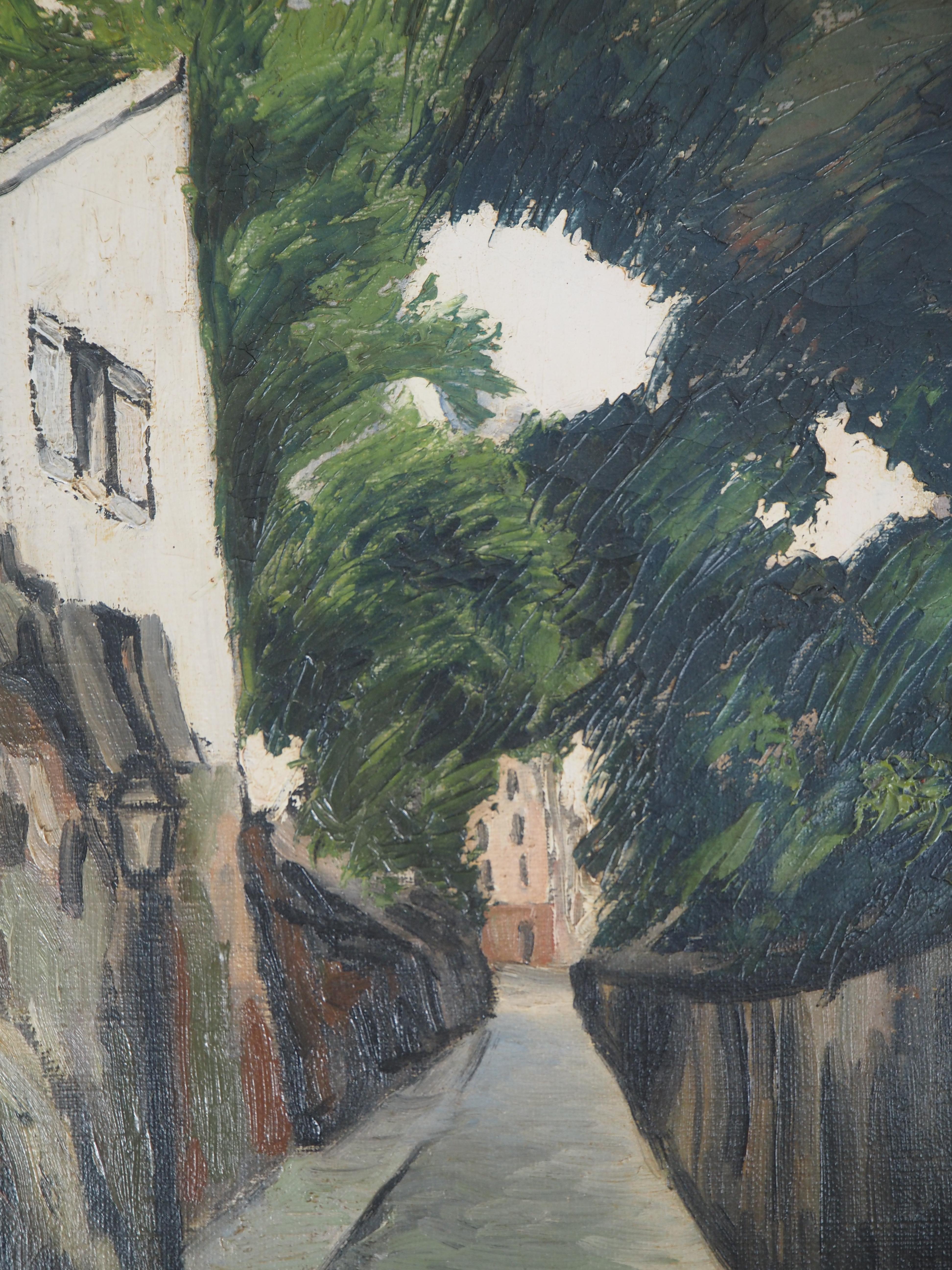 Paris, Montmartre : Rue des Daules - Original Öl auf Leinwand - Signiert im Angebot 3