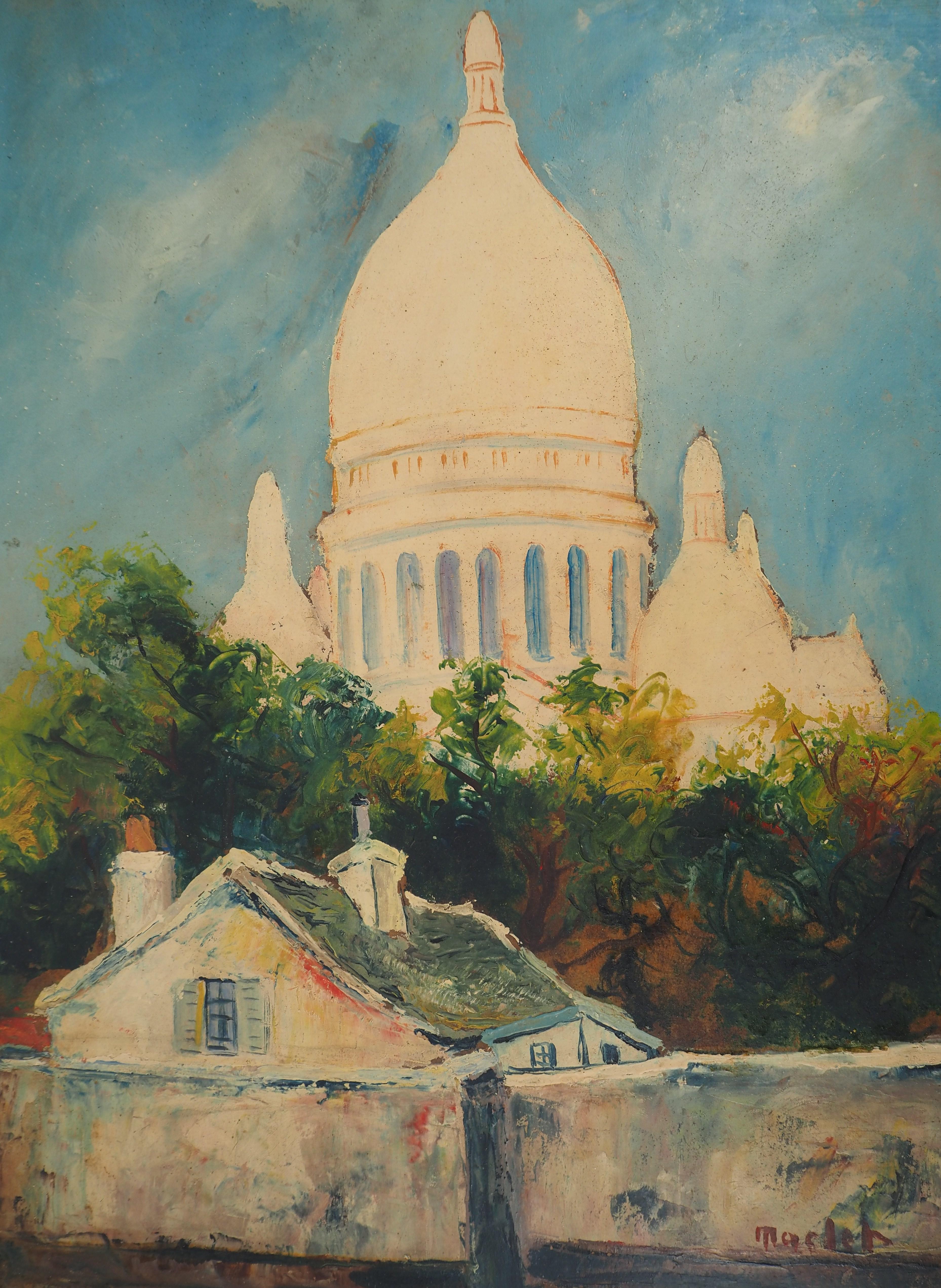 Elisée MACLET (1881-1962)
Paris, Montmartre : Sacre Coeur Church and Small House, c. 1930

Original oil painting on panel
Signed bottom right
On panel 55 x 38 cm (c. 22 x 15 in) 

Very good condition, light surface defects and at the edge of the