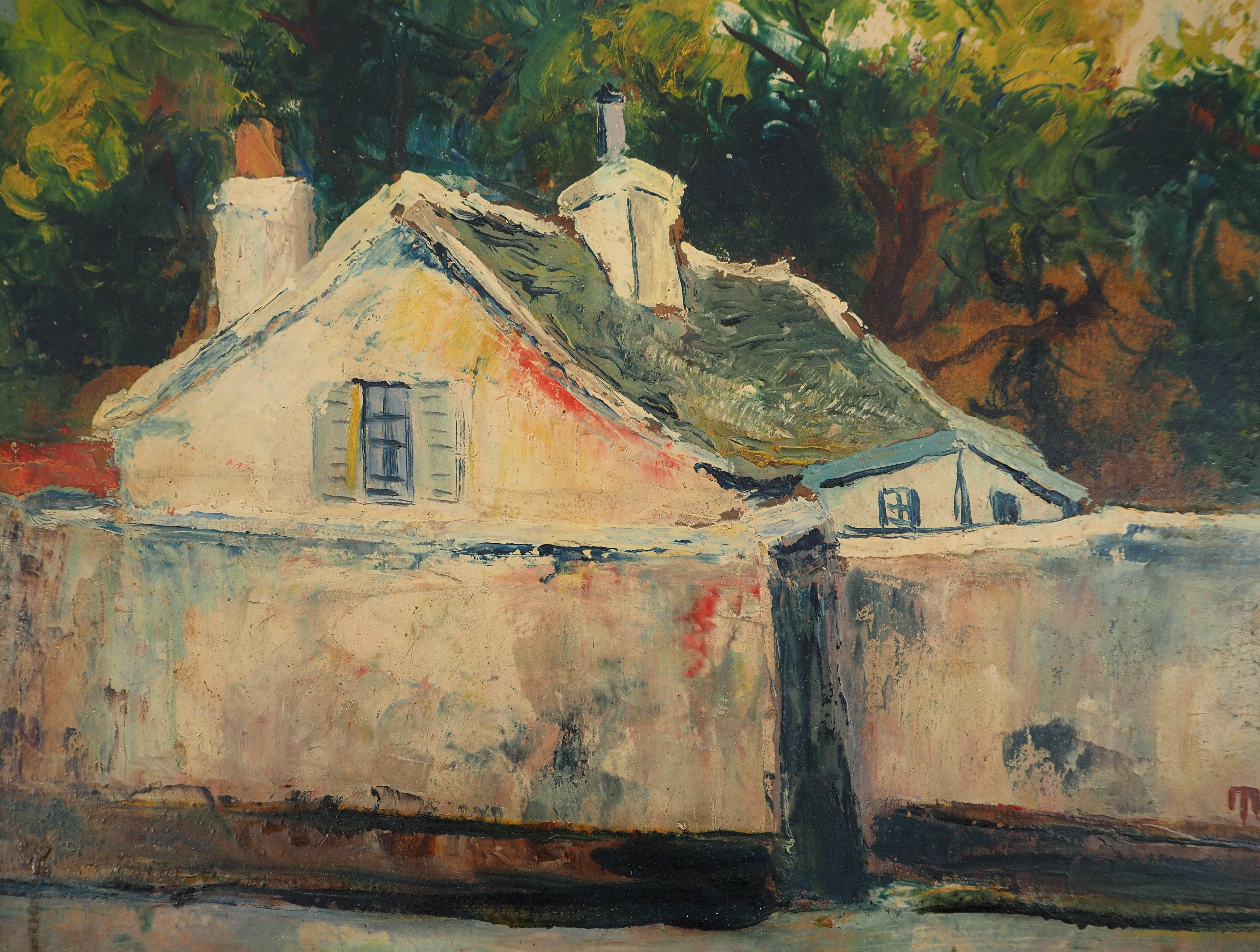 Paris, Montmartre : Sacre Coeur Church and Small House - Oil Painting - Signed 3